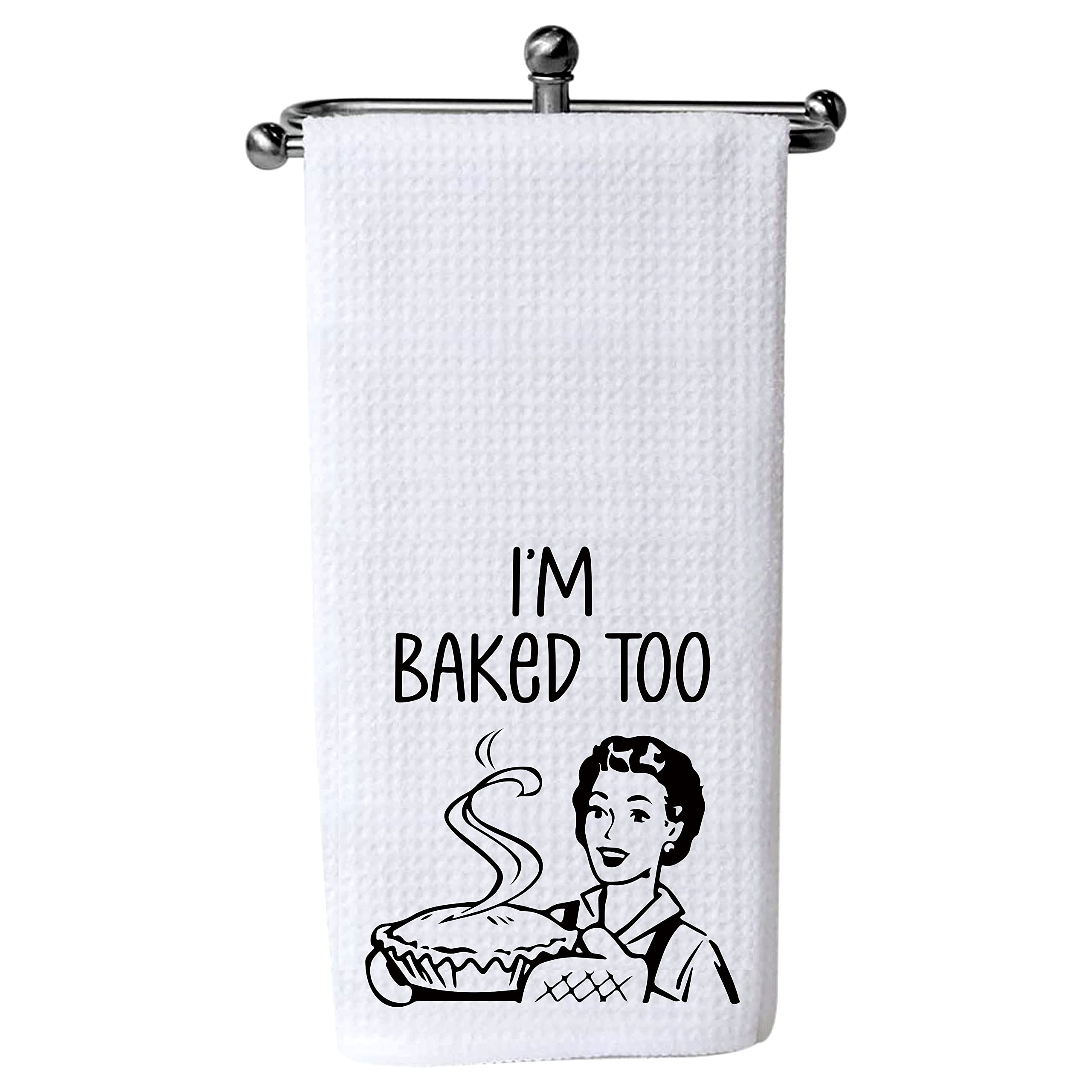 XIKAINUO I'm Baked Too - Premium Waffle Weave Cotton Kitchen Towels Set | Absorbent Dish Towels & Hand Towels for Kitchen, Hostess Gifts | Perfect for Cooking, Baking, Holiday Decor & New Home Gifts (Christmas, Mother's Day, Housewarming)