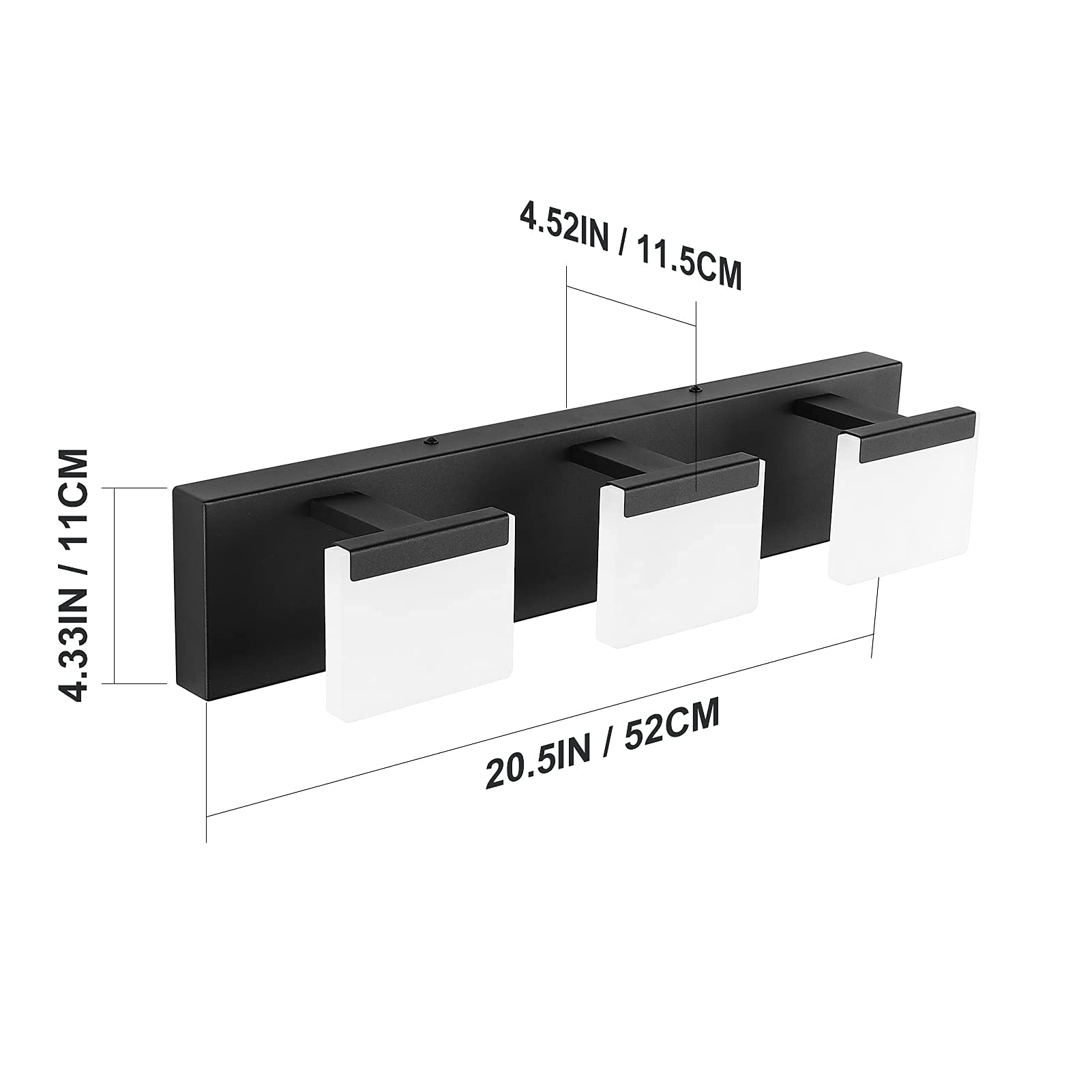 Ralbay 12W LED Modern Black Vanity Light - Acrylic Matte Black Bathroom Wall Light Fixture for Makeup Mirror Lighting, Bedroom, Powder Room, and Spa Decor