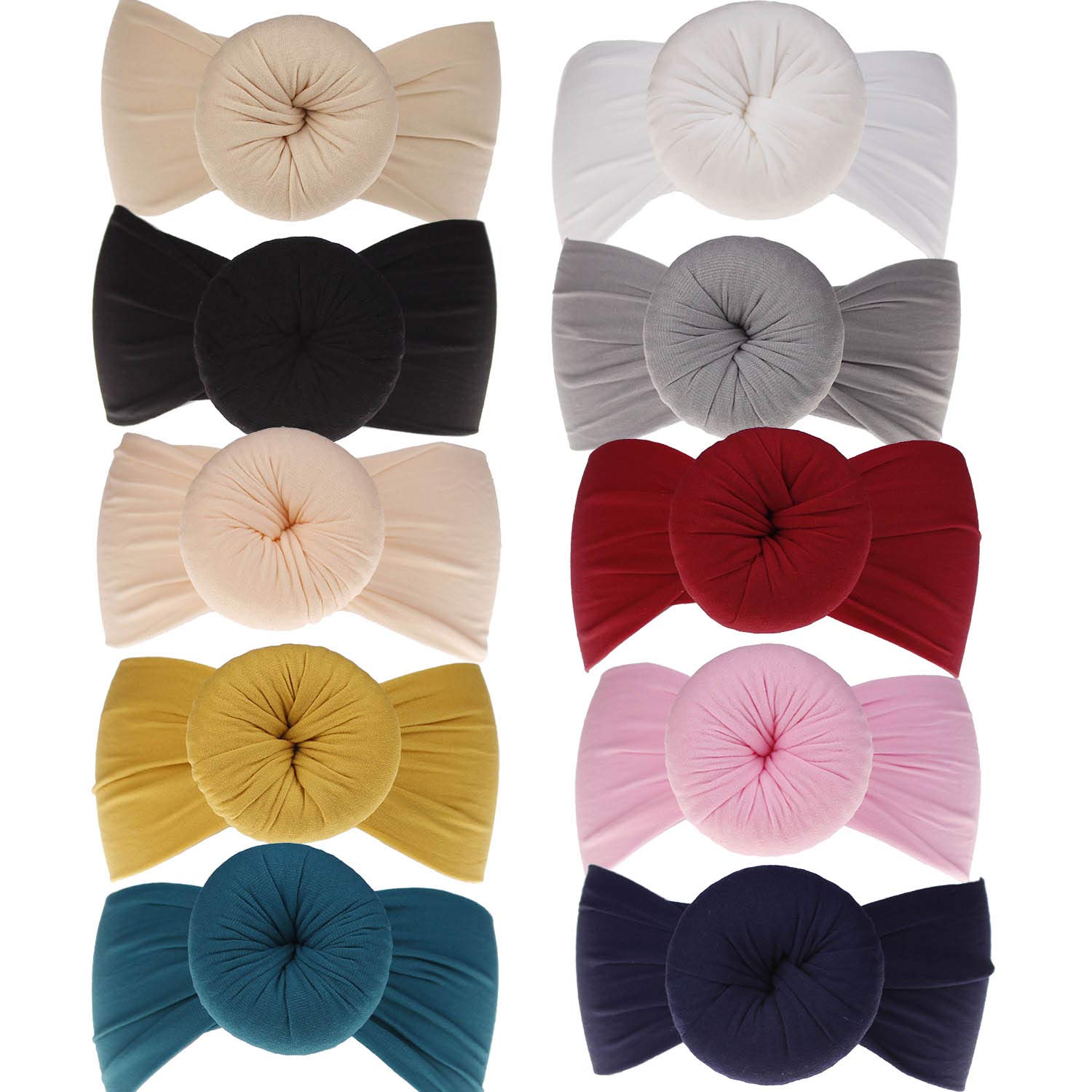 Newborn Baby Girl Turban Knotted Headbands - Soft Cotton Infant Headwraps with Round Dot Pattern for Toddler & Newborn - Perfect for Photography, Birthday Parties & Everyday Outfits