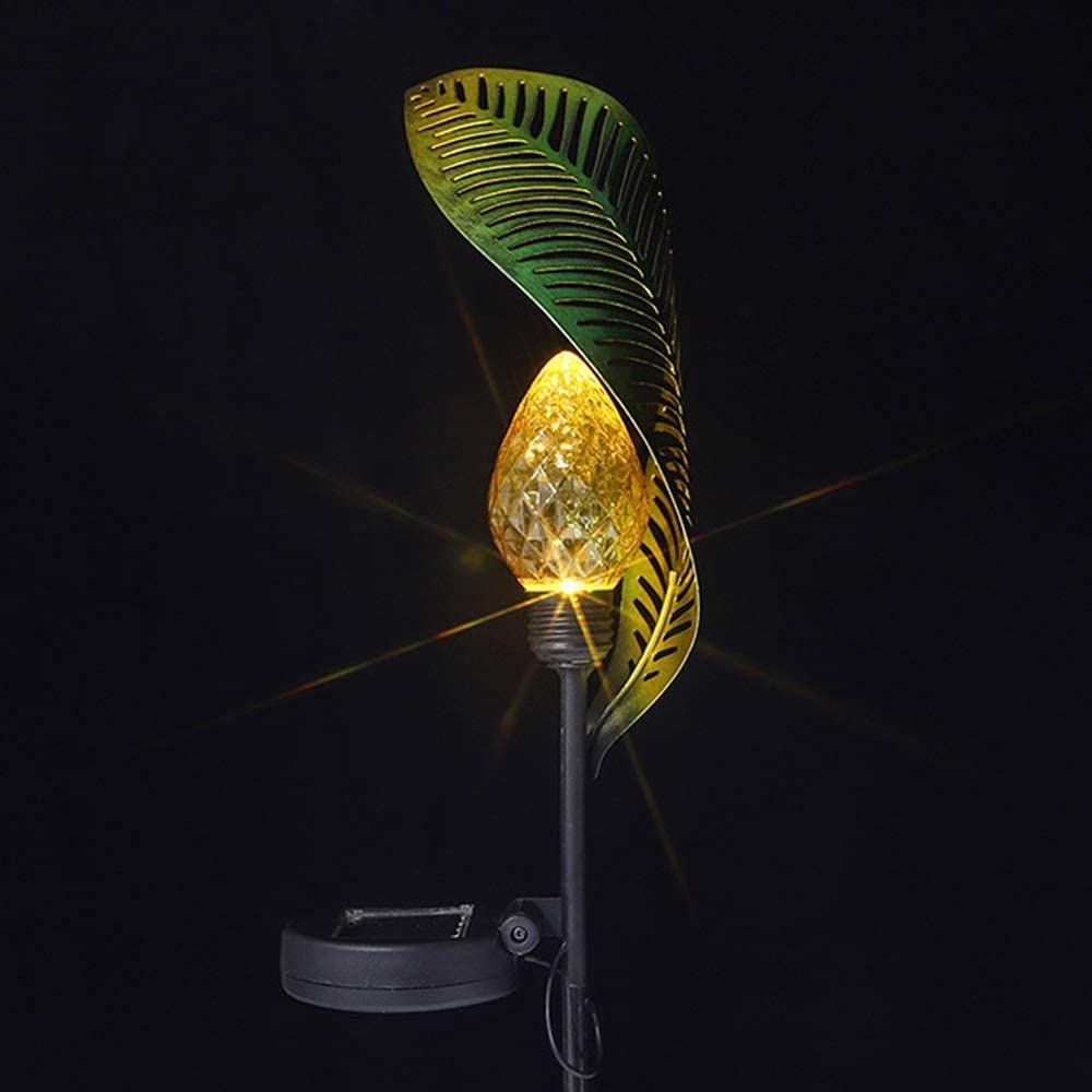 JYKFJ Solar Powered Leaf Shaped Wrought Iron Garden Lights - Outdoor Waterproof Hollow Ground Plug Projection Lamp for Yard, Courtyard & Landscape Decoration (Perfect for Pathways, Patios & Garden Accent Lighting)