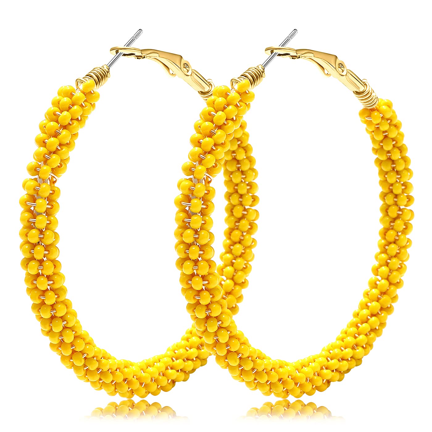 Boho Beaded Hoop Earrings for Women - Colorful Mixed Bead Dangle Earrings with Studs | Perfect for Casual Wear, Festivals & Bohemian Style Outfits