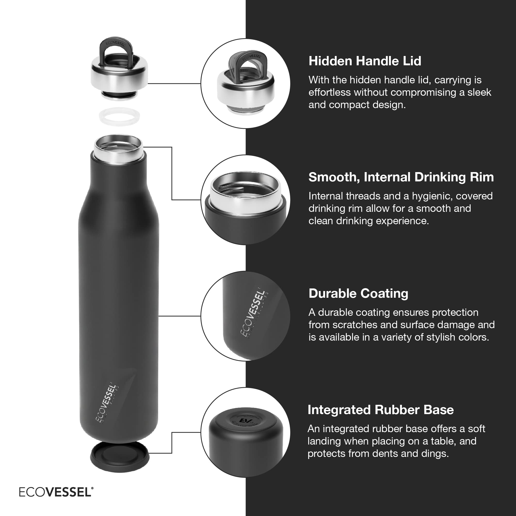 EcoVessel ASPEN 25 oz Stainless Steel Insulated Water Bottle with Leak-Proof Lid & Non-Slip Base - BPA Free Vacuum Flask for Hot/Cold Drinks - Perfect for Hiking, Gym, Office & Travel (White Pearl)