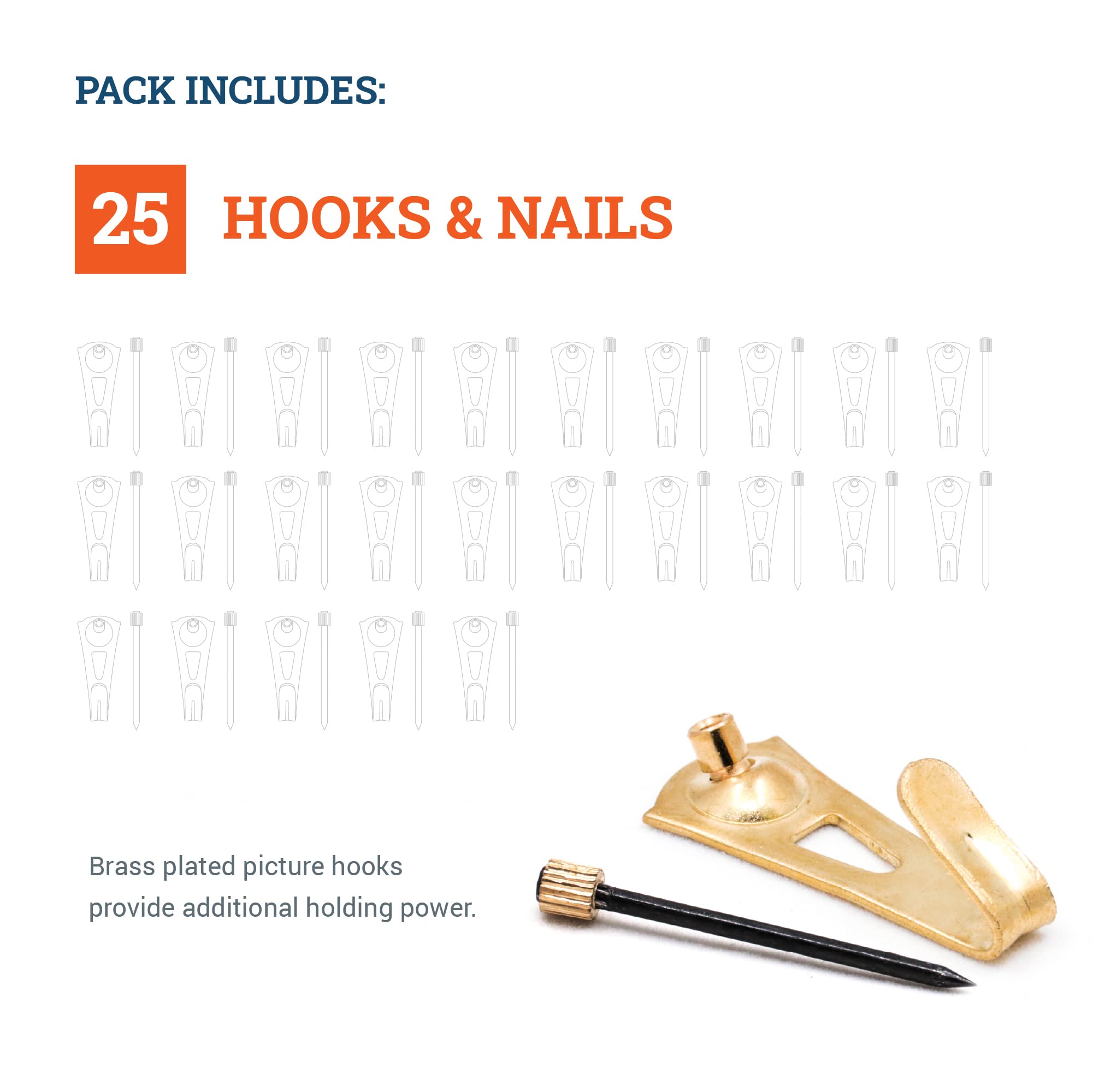 25 Pack Heavy Duty Plaster Picture Hangers - 30 lbs Capacity Wall Hooks for Picture Frames & Mirrors - Perfect for Home Decor, Gallery Walls & Office Displays