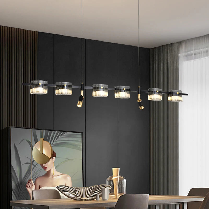 Modern Linear Kitchen Island Chandelier in Black & Gold - Slepend Pendant Lighting for Dining Room, Breakfast Nook & Contemporary Home Decor