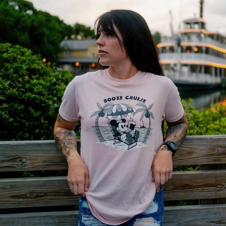 Women's Booze Cruise Boyfriend Fit T-Shirt - Light Pink | Comfortable Casual Tee for Beach Parties, Girls Night Out & Summer Vacations