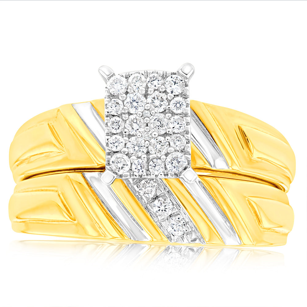 9ct Yellow Gold 2 Ring Diamond Bridal Set with 0.20 Carat Diamonds - Perfect for Engagement, Wedding & Anniversary Gifts