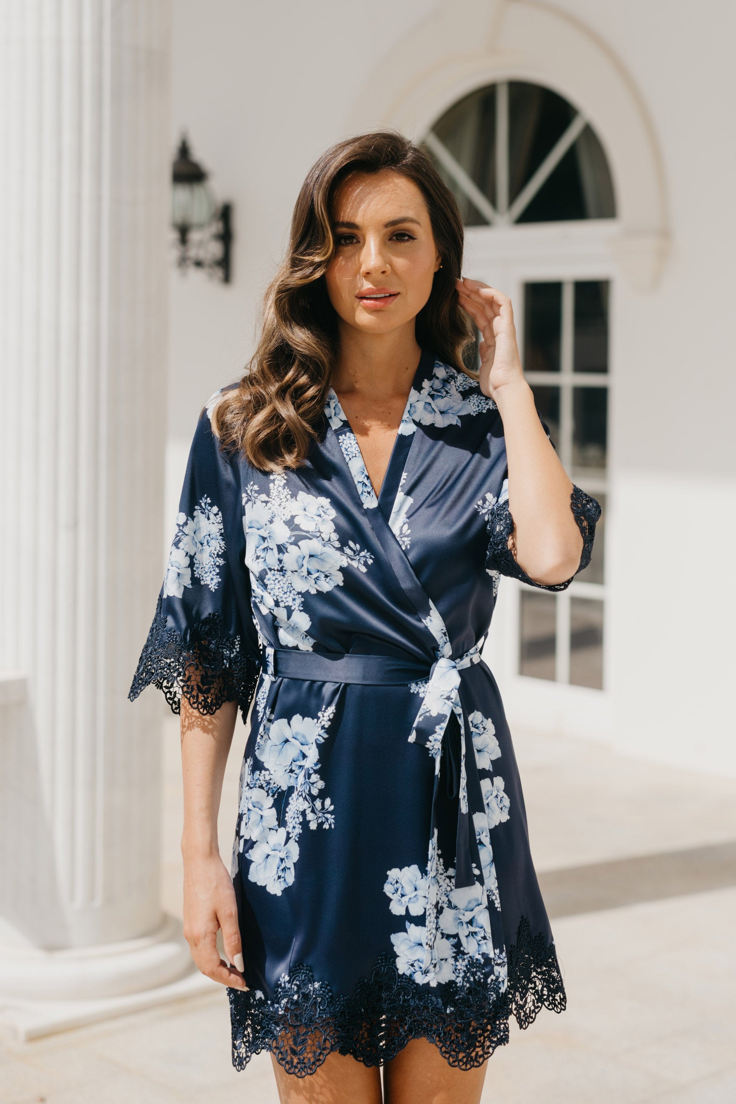 Ivana Bleu De Fleur Printed Robe - Floral Kimono Cover Up for Women, Lightweight Summer Beach Dress, Perfect for Poolside, Vacation & Boho Fashion