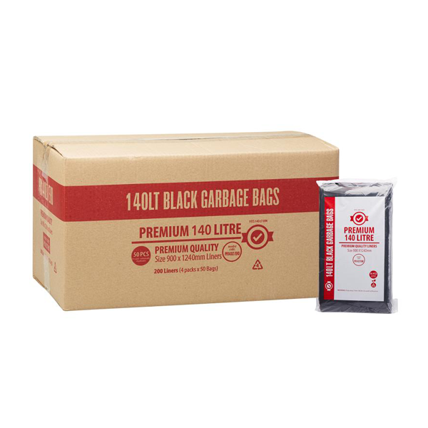 Premium Extra Heavy Duty 140Lt Black Trash Bags - Large Capacity Garbage Bags for Kitchen, Office, and Outdoor Use