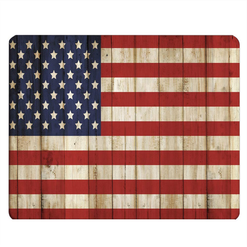 Patriotic USA Flag Gaming Mouse Pad - American Flag Design Wooden Fence Pattern Non-Slip Rubber Base (9.5