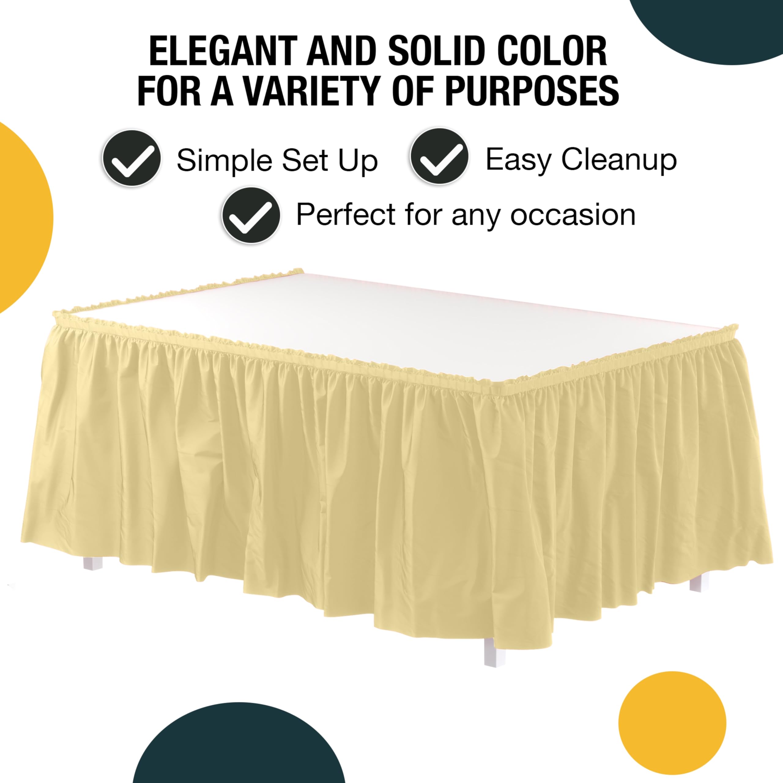 Exquisite 2-Pack 14ft Ruffle Table Skirt - Light Yellow Tablecloth with Adhesive Strip for Rectangle & Round Tables | Perfect for Gender Reveal Parties, Birthday Decorations & Wedding Receptions