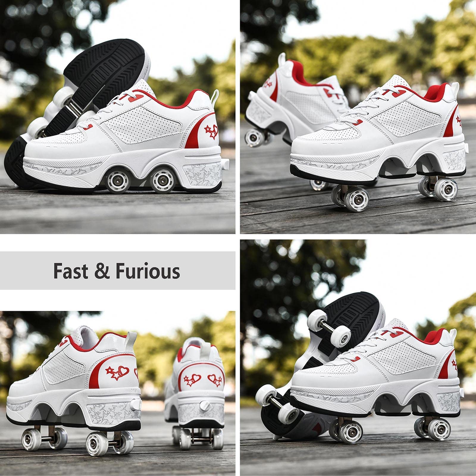 Women's & Kids' Convertible Roller Skate Shoes - 4-Wheel Adjustable Roller Skates Sneakers for Outdoor & Indoor Use - Lightweight Wheeled Shoes for Girls & Boys - Perfect for Skating Rinks, Parks & Playgrounds