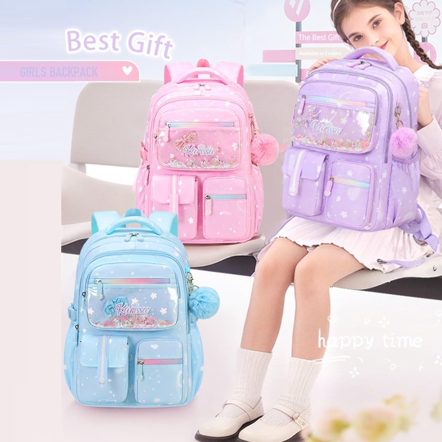 Waterproof Pink Backpack for Girls - Cute Elementary School Bookbag for Pre-K to 5th Grade | Perfect for School, Travel & Daily Use