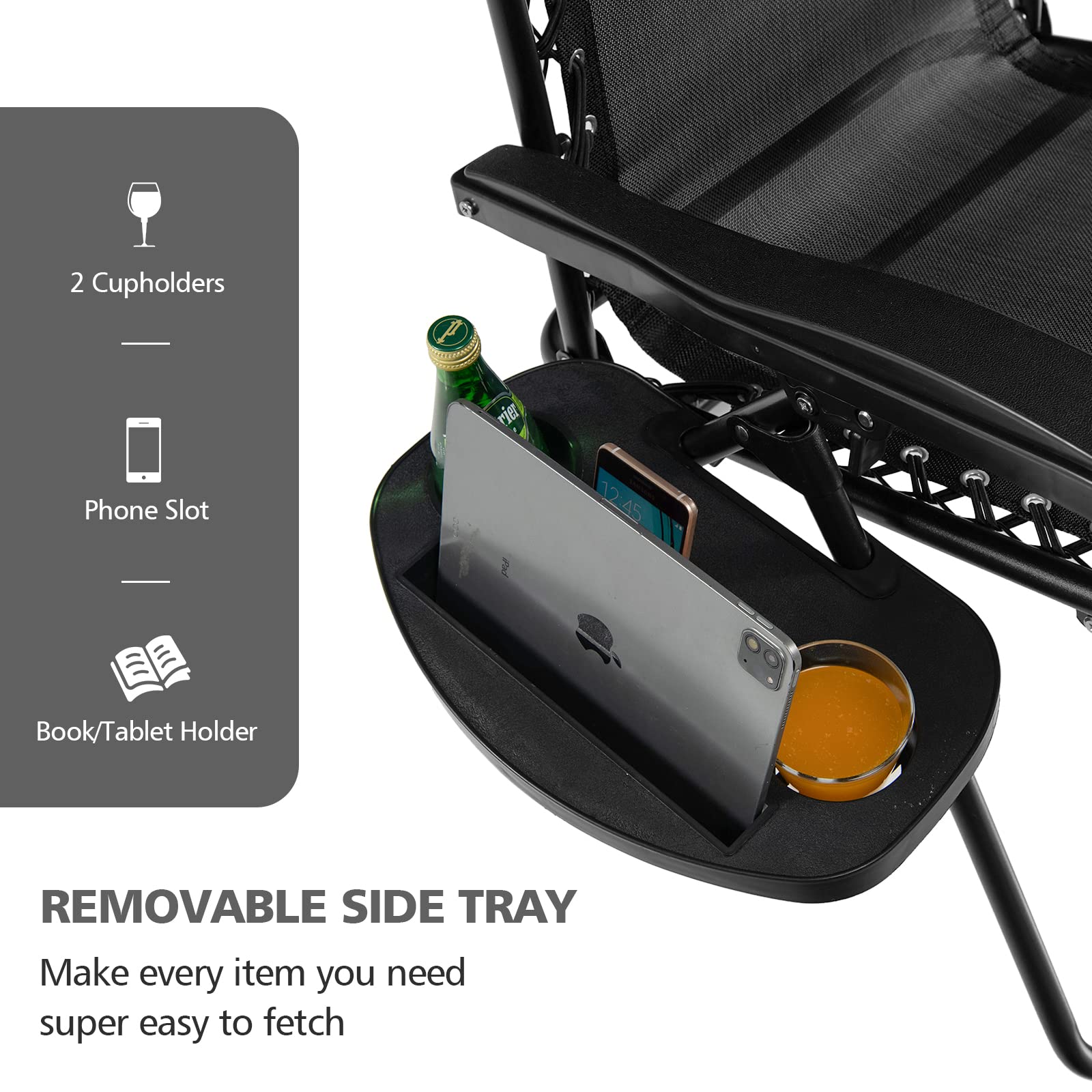 2-Pack HAPPYGRILL Zero Gravity Lounge Chairs - Adjustable Outdoor Recliners with Cup Holders for Patio, Backyard, Beach & Poolside Relaxation | Portable Folding Design for Camping, Picnics & Sunbathing