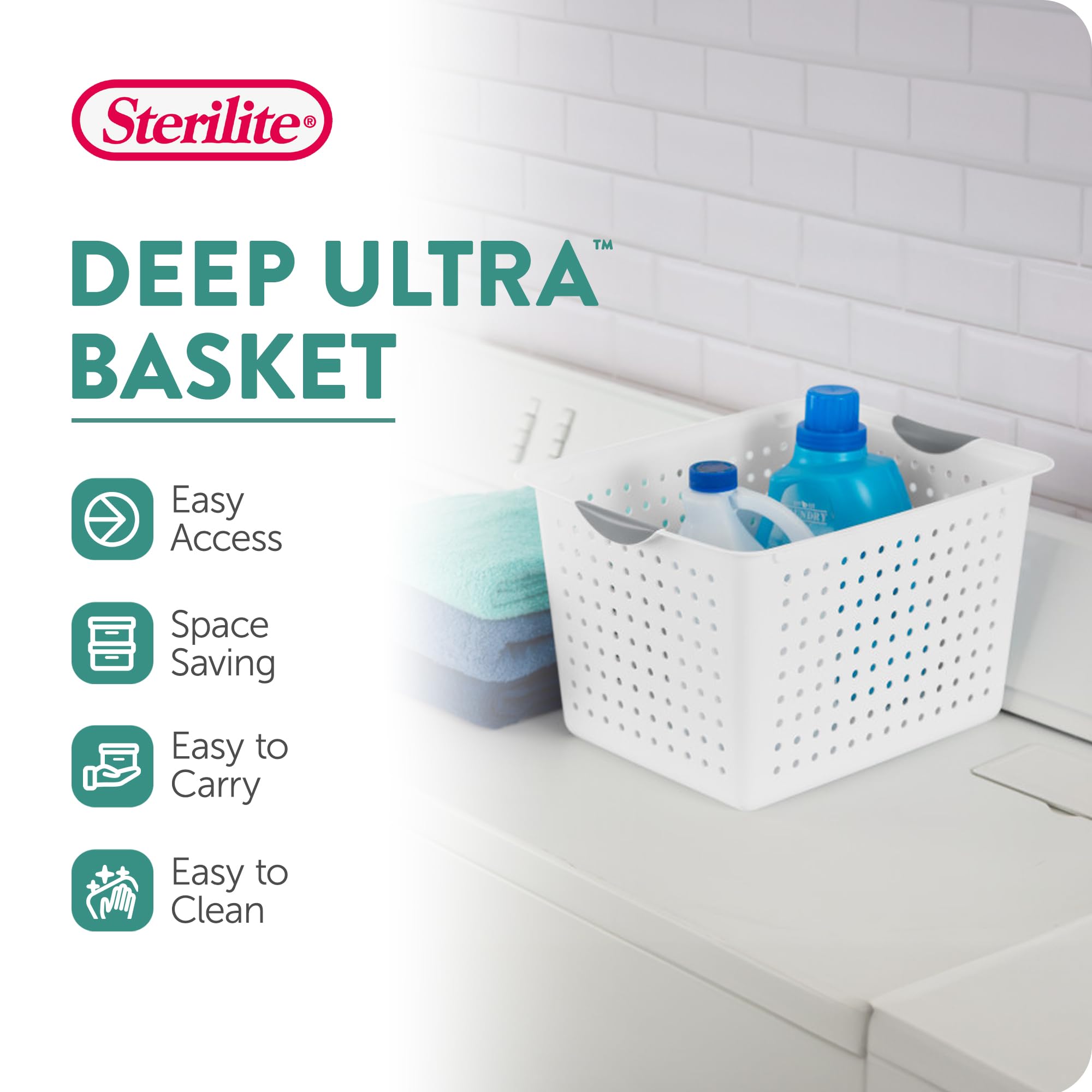 Sterilite Deep Ultra Basket - 18-Pack White Storage Bins for Closet, Pantry & Cabinet Organization | Space-Saving Open Containers for Shelving & Countertop Use | Perfect for Home, Office & Laundry Room Storage