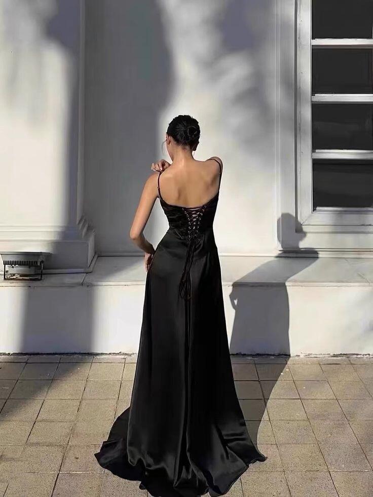 Elegant Black Satin A-Line Long Prom Dress J3333 - Perfect for Homecoming, Formal Dances & Evening Gala Events