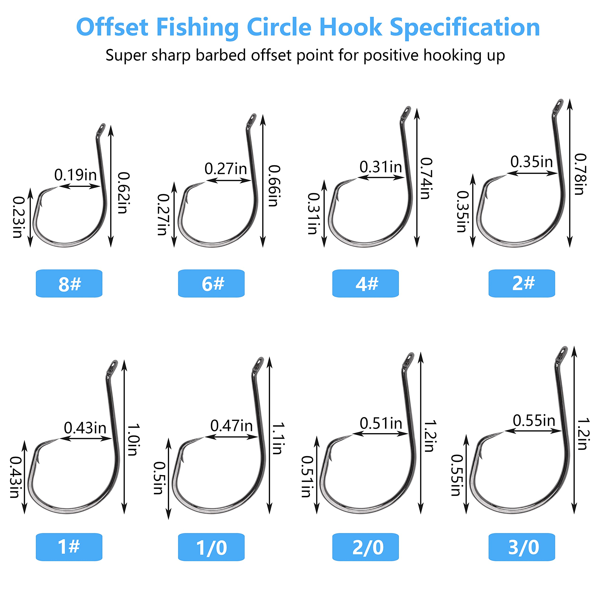 110pcs Strong Saltwater Circle Hooks for Catfish Fishing - Offset Octopus Hooks Size 8#-10/0 - Durable 2X Strength Inline Fishing Tackle for Saltwater & Freshwater Angling - Perfect for Deep Sea, Pier, and Shore Fishing