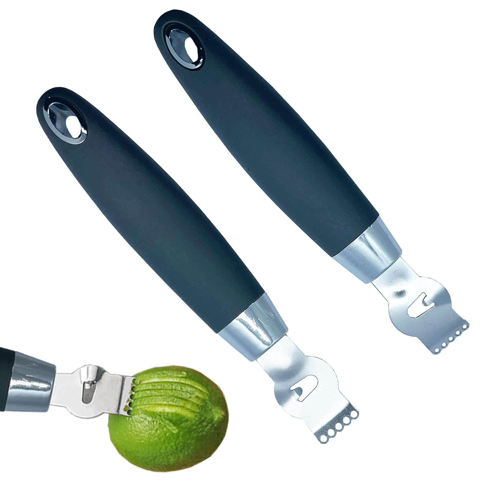 2Pcs Stainless Steel Lemon Zester Tool - Citrus Peeler, Grater & Peeling Knife with Ergonomic Handle - Multipurpose Kitchen Gadget for Baking, Cooking & Cocktail Making - Perfect for Bars, Restaurants & Home Chefs