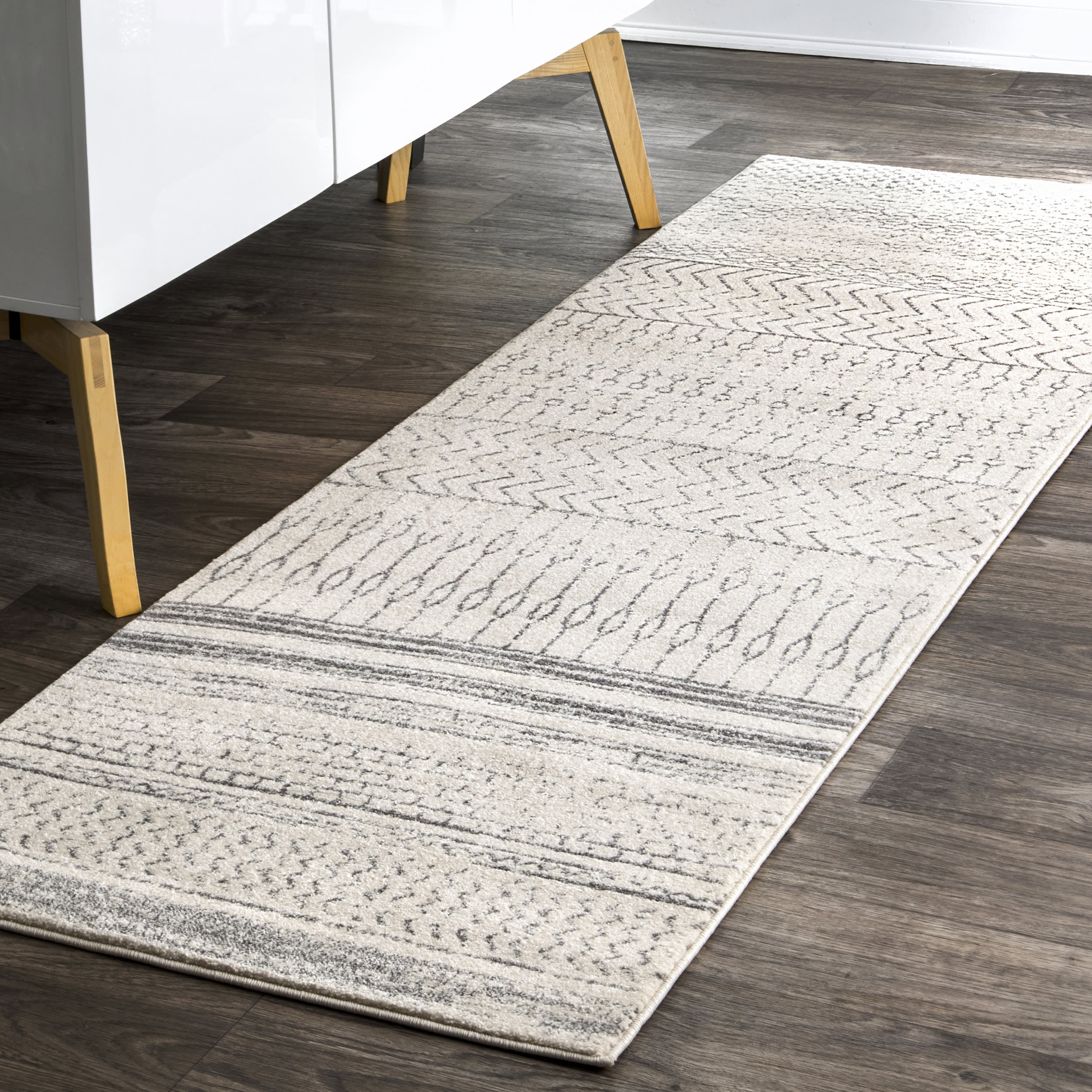 Premium Banded Abacus & Stripes Area Rug in Grey - Soft Modern Floor Mat for Living Room, Bedroom, or Nursery Decor