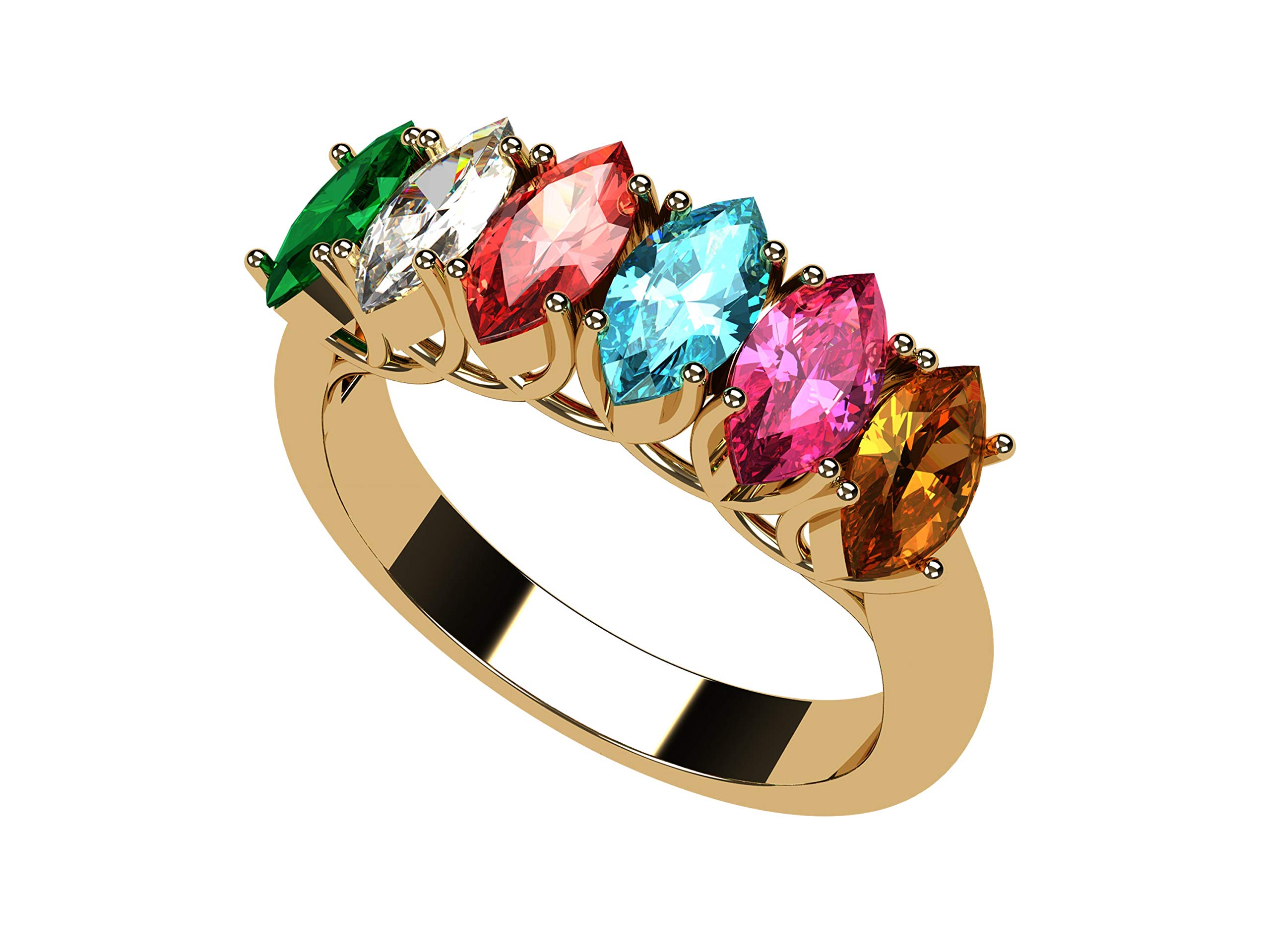 Marquise Cut Lucita Mother's Rings with 1 to 7 Simulated Birthstones in 14K Gold - Elegant Birthstone Jewelry for Mom | Perfect Gift for Mother's Day, Birthday & Anniversary