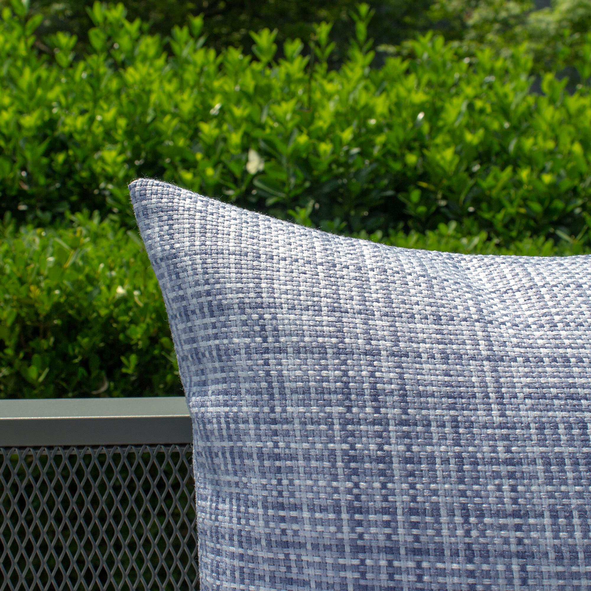 Kevin Textile 2-Pack Waterproof Outdoor Decorative Pillow Covers - 20x20 Inch Stripe Square Cushion Cases for Patio, Couch & Bench - Purple & Blue Modern Design - Weatherproof & UV Resistant for Garden, Poolside & Porch Use