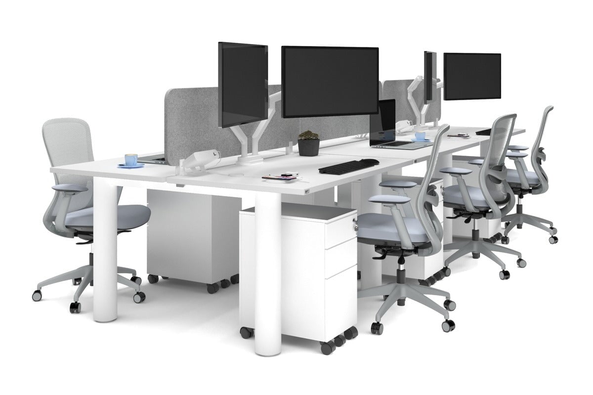 6-Person Quadro Cylinder Leg Office Workstation Desk [1400L x 700W] - Modern Collaborative Workspace Solution for Open Offices & Coworking Spaces