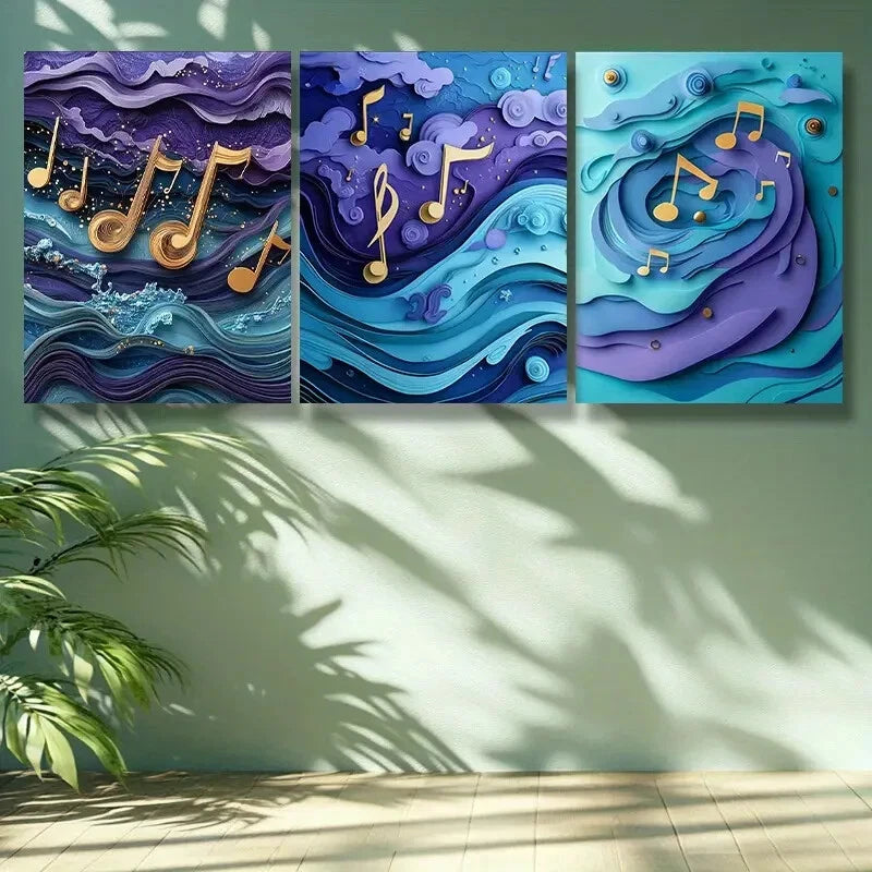 3-Piece Purple Abstract Art Metal Print Set - Ready to Hang Wall Decor for Living Room, Bedroom & Office - Modern Home & Office Wall Art Decorations