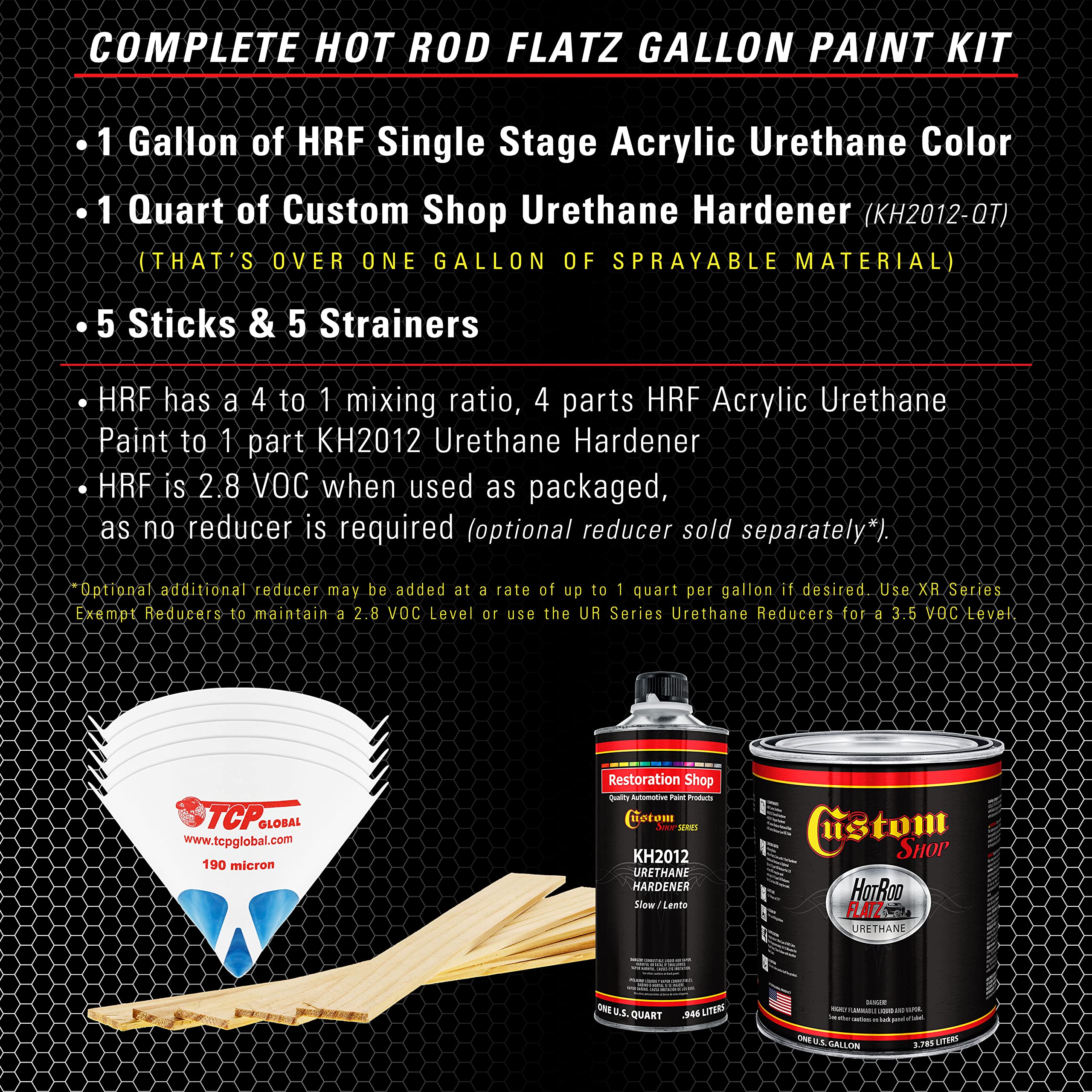 Professional Alpine White Hot Rod Flatz Flat Matte Satin Urethane Auto Paint Kit - 1 Gallon Complete Car & Truck Coating (4:1 Mix Ratio) - Perfect for Custom Shop Projects, Automotive Restoration & Hot Rod Finishes