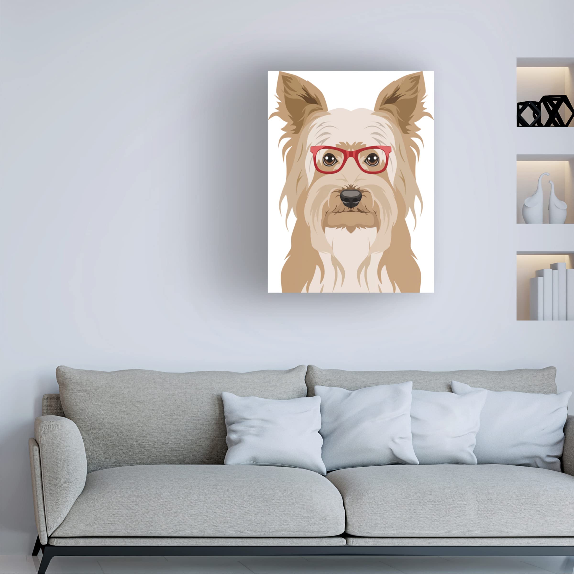 Trademark Fine Art 'Yorkshire Terrier Wearing Hipster Glasses' Canvas Wall Art Print - Cute Dog Portrait for Home Decor, Office & Gifts