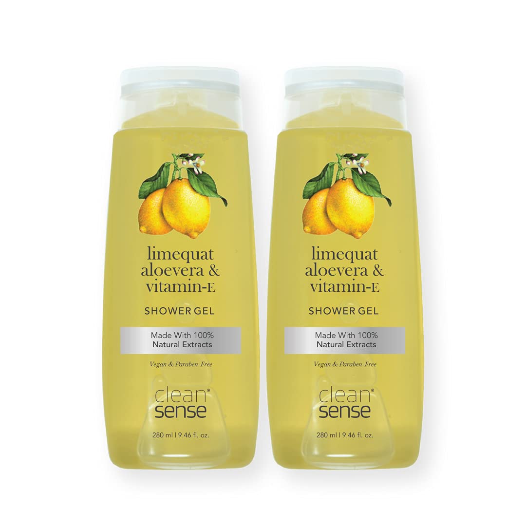 Cleansense Limequat Summer Body Wash & Shower Gel Set - 100% Vegan, Paraben-Free with Aloe Vera & Vitamin E (2 x 280ml) - Refreshing Citrus Body Cleanser for Summer Skincare & Daily Shower Routine