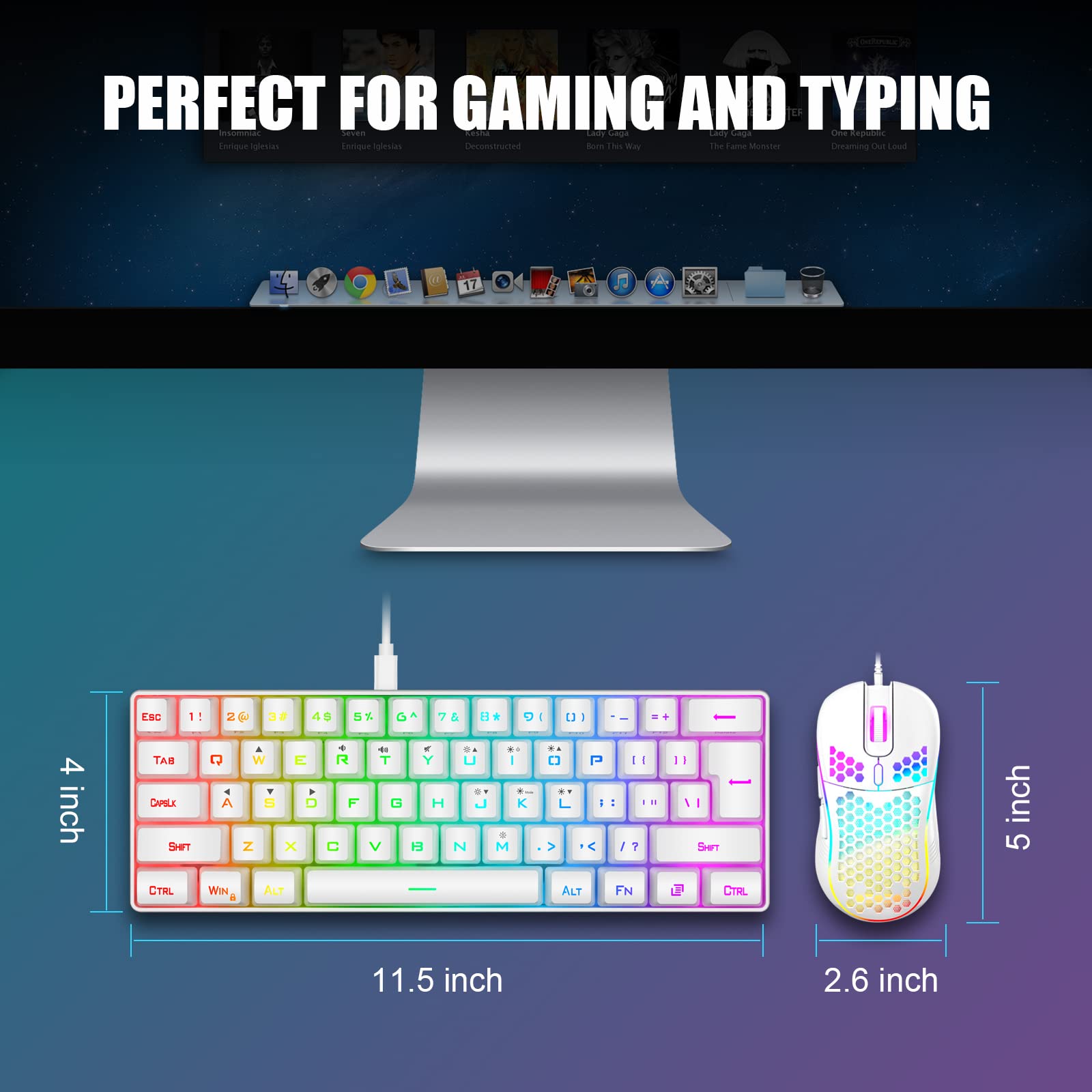 RedThunder 60% RGB Gaming Keyboard & Mouse Combo for PC/PS5/Xbox - White