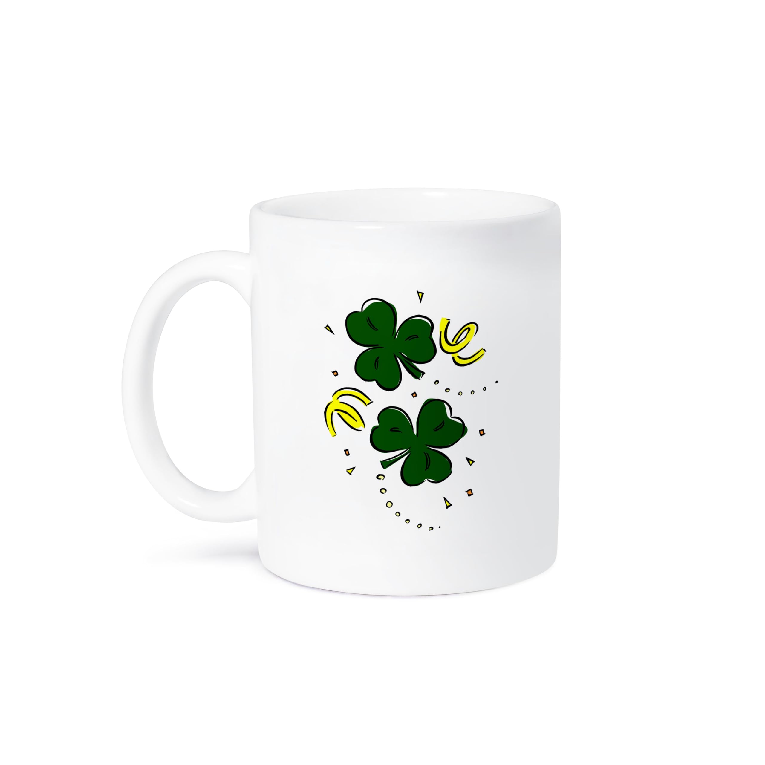 3D Rose Two Clovers with Streamers St Patrick's Day Ceramic Mug - 11 oz White Coffee Cup for Irish Themed Parties, Office Use & Holiday Gifts
