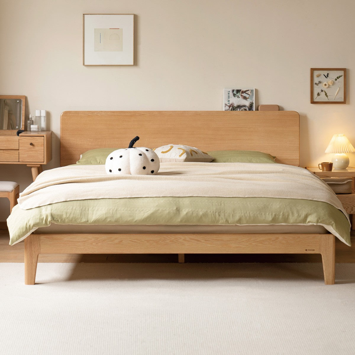 Solid Oak Wood High Headboard Bed - Queen Size, Rustic Farmhouse Style for Bedroom Decor - Perfect for Master Bedrooms, Guest Rooms & Cozy Retreats