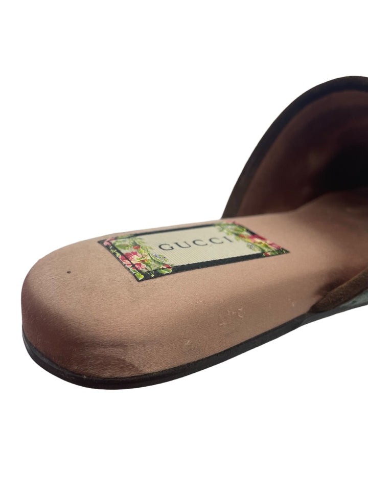 Gucci Velvet GG Monogram Crystal Mules for Women - Size 37 (US 7) - Luxury Designer House Slippers for Home, Parties & Special Occasions
