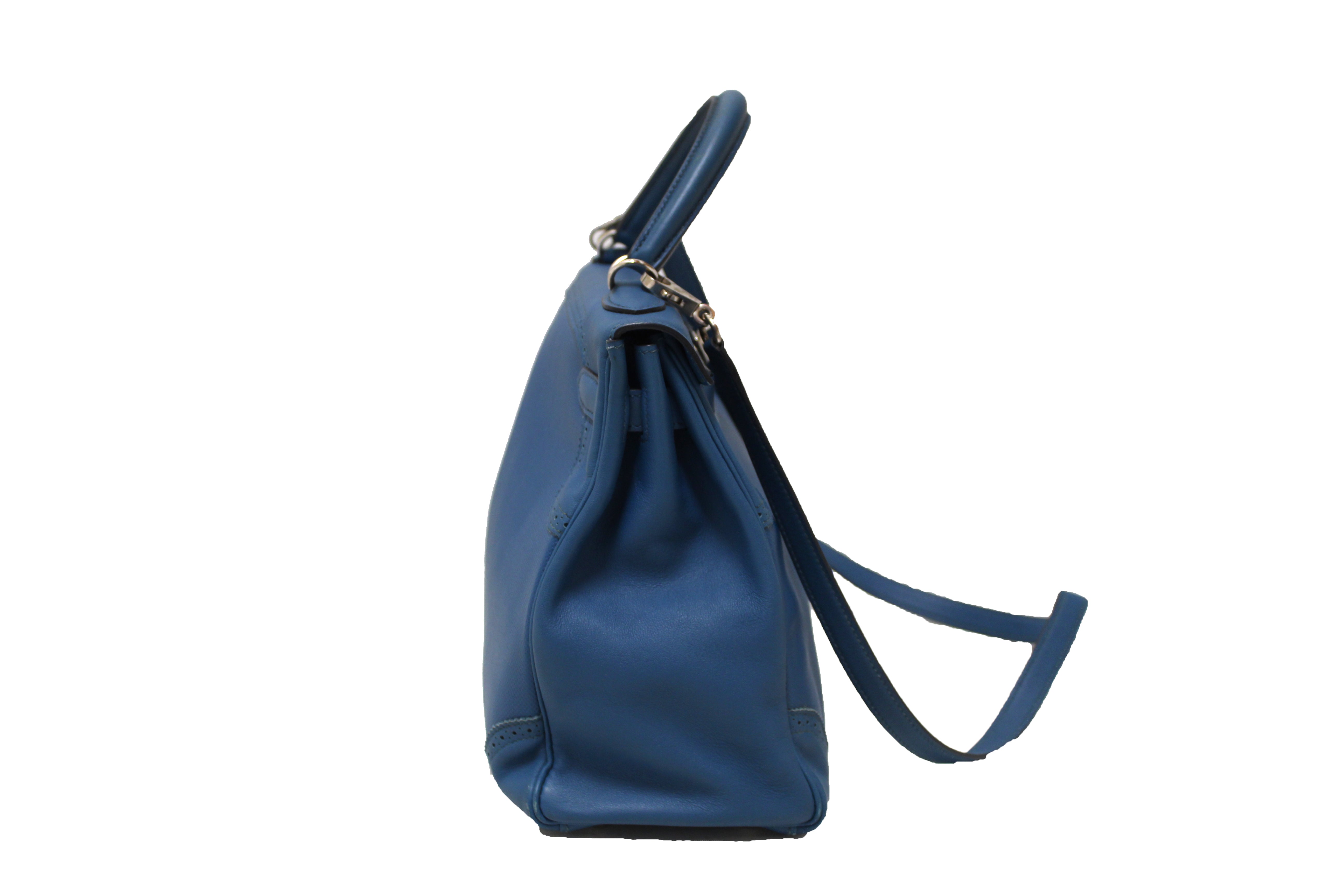 Authentic Hermes Bleu Colvert Leather Kelly 28 Lace Bag - Luxury Handbag for Women, Perfect for Parties, Weddings & Special Occasions