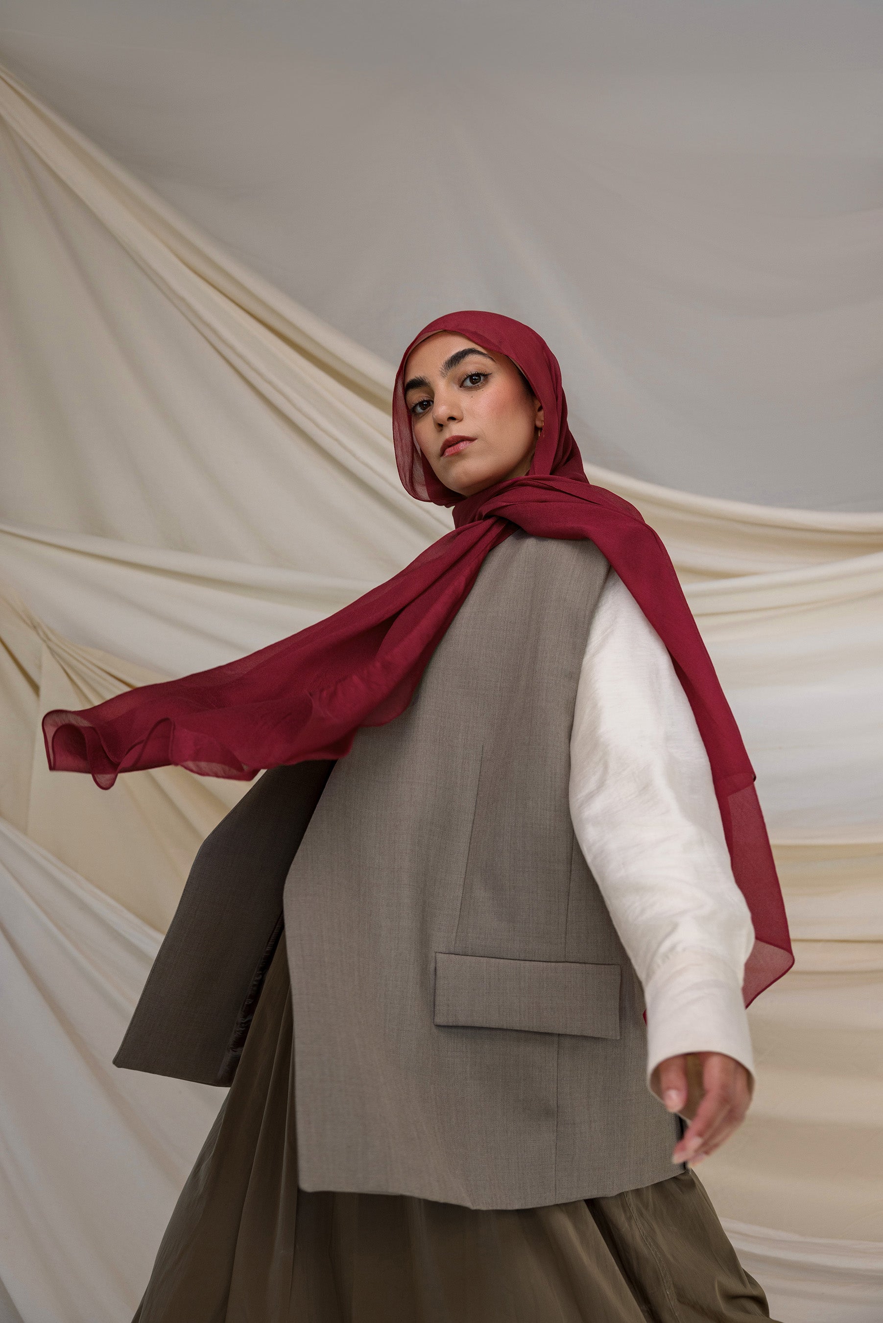 Tibetan Red Silk Chiffon Scarf - Lightweight & Elegant Shawl for Women - Perfect for Yoga, Meditation, and Boho Fashion Accessories