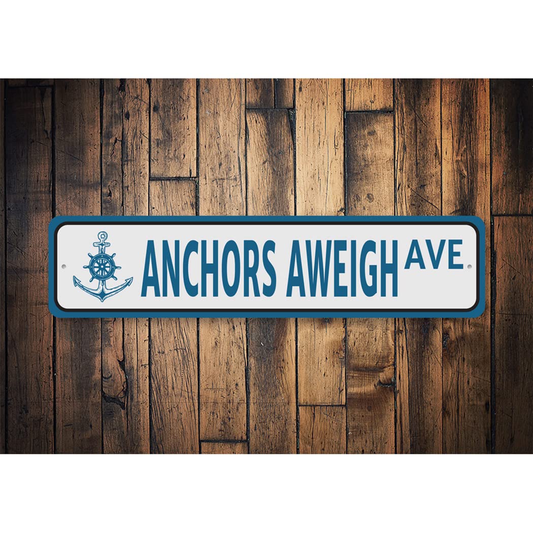 Anchors Aweigh Sign - 4x18 Inch Nautical Wall Decor - Perfect for Navy Themed Rooms, Beach Houses & Maritime Offices