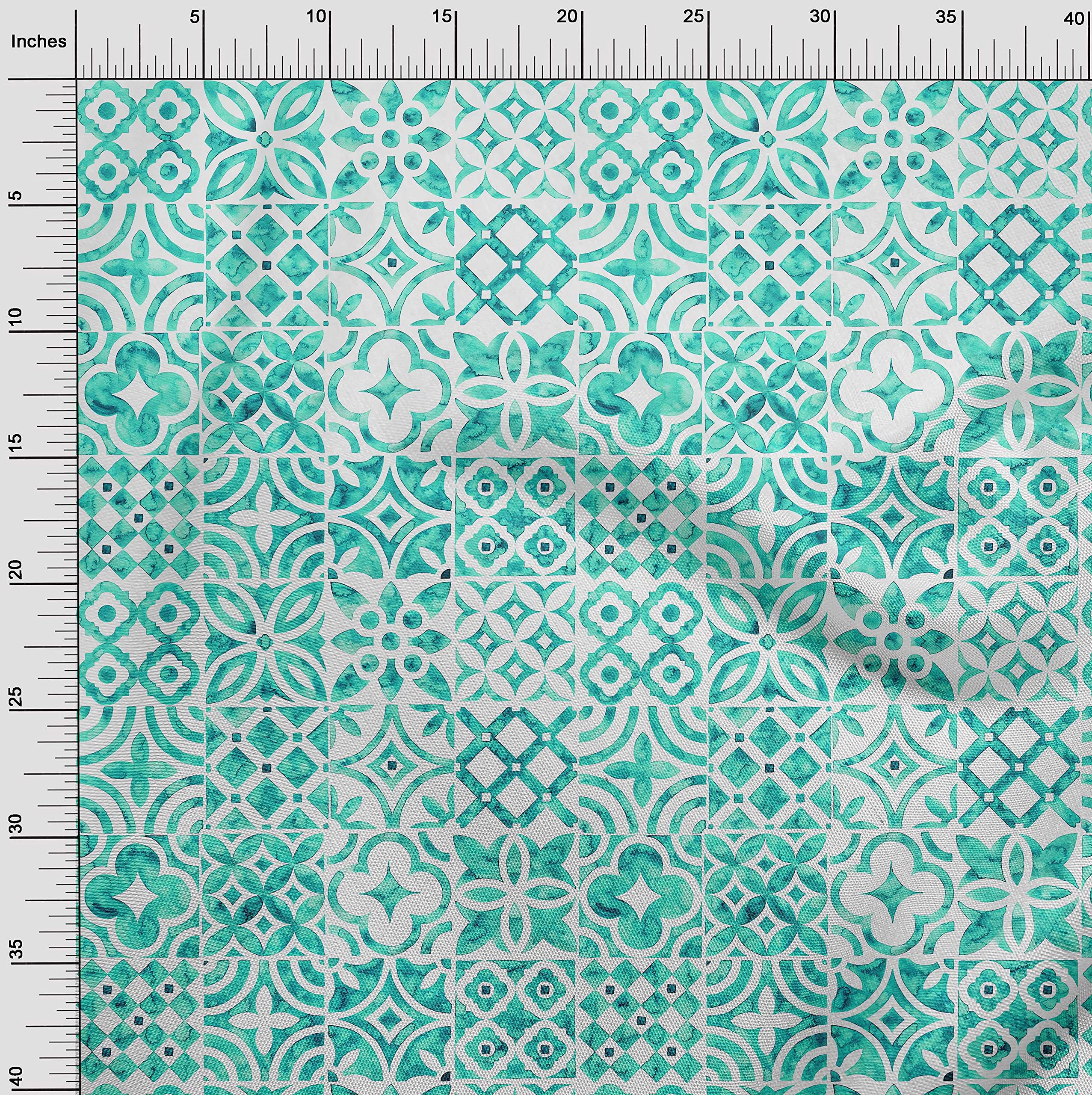 oneOone Polyester Spandex Turquoise Green Floral Print Fabric - 56 Inch Wide Sewing Material for DIY Clothing, Dresses & Home Decor | Premium Stretch Fabric by The Yard
