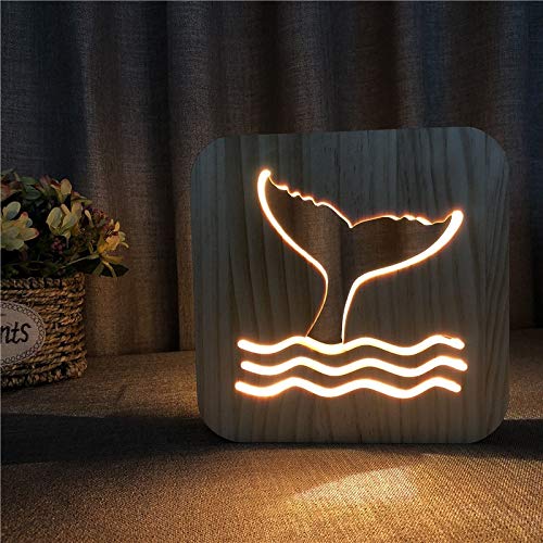 Whale Tail 3D Wooden LED Night Light - Modern Home Decor, Bedroom & Nursery Lamp, Unique Table Light Gift for Kids & Adults | Perfect for Bedside, Living Room & Office Decor