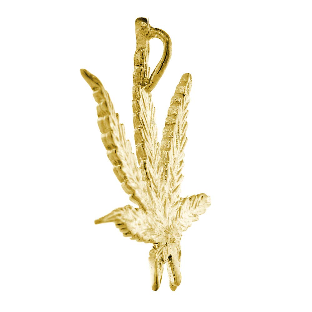 14K Yellow Gold 33mm Marijuana Leaf Charm Pendant - Perfect for Necklaces, Bracelets & Boho Jewelry Making
