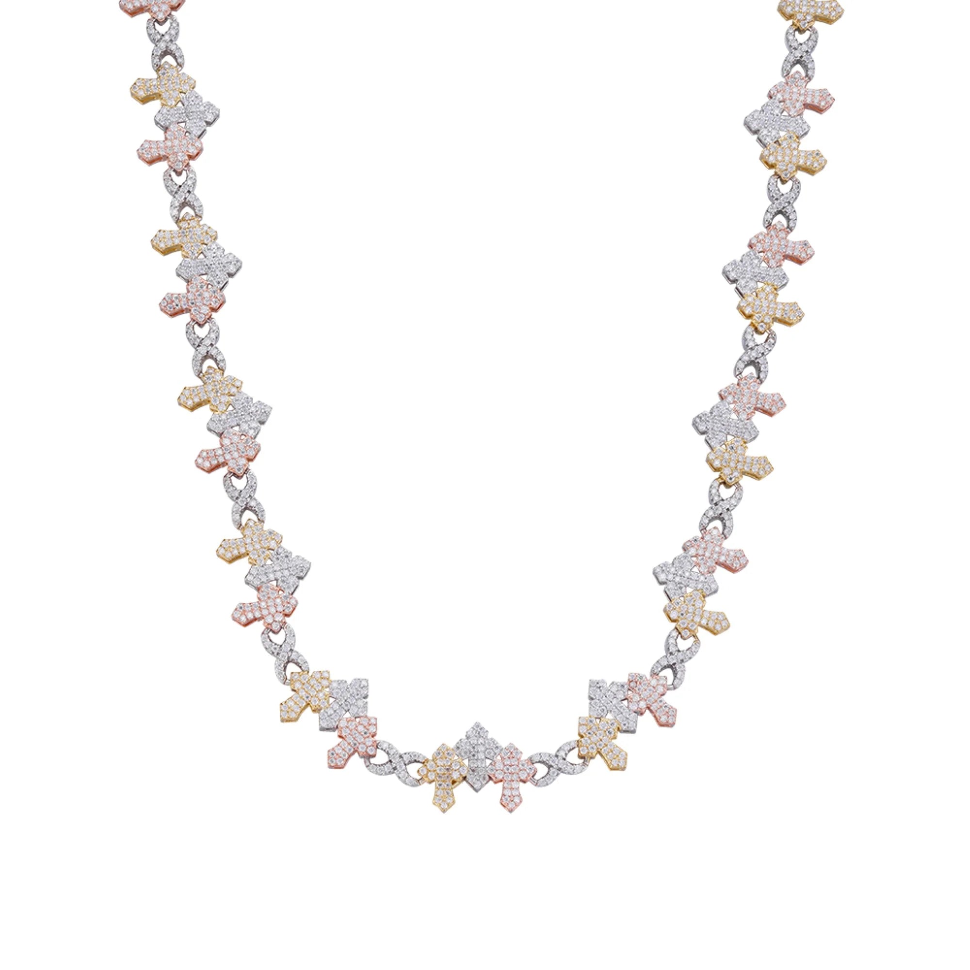 Moissanite Tri-Color Cross Infinity Necklace for Women - 925 Sterling Silver Jewelry, Perfect for Gifts, Weddings & Everyday Elegance