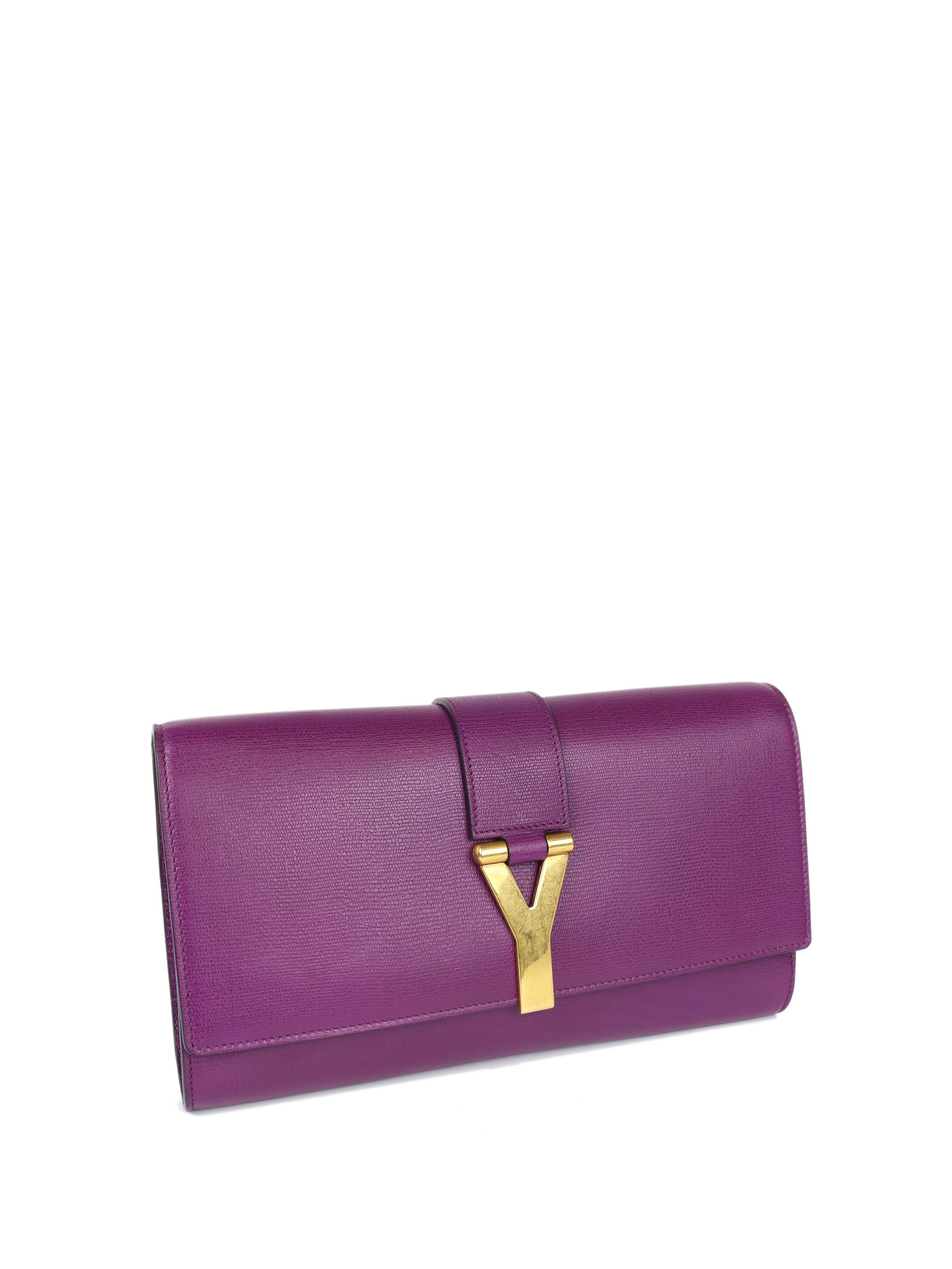 Saint Laurent Purple Y Ligne Clutch Bag for Women - Luxury Designer Clutch Purse for Evening Parties, Weddings & Special Occasions