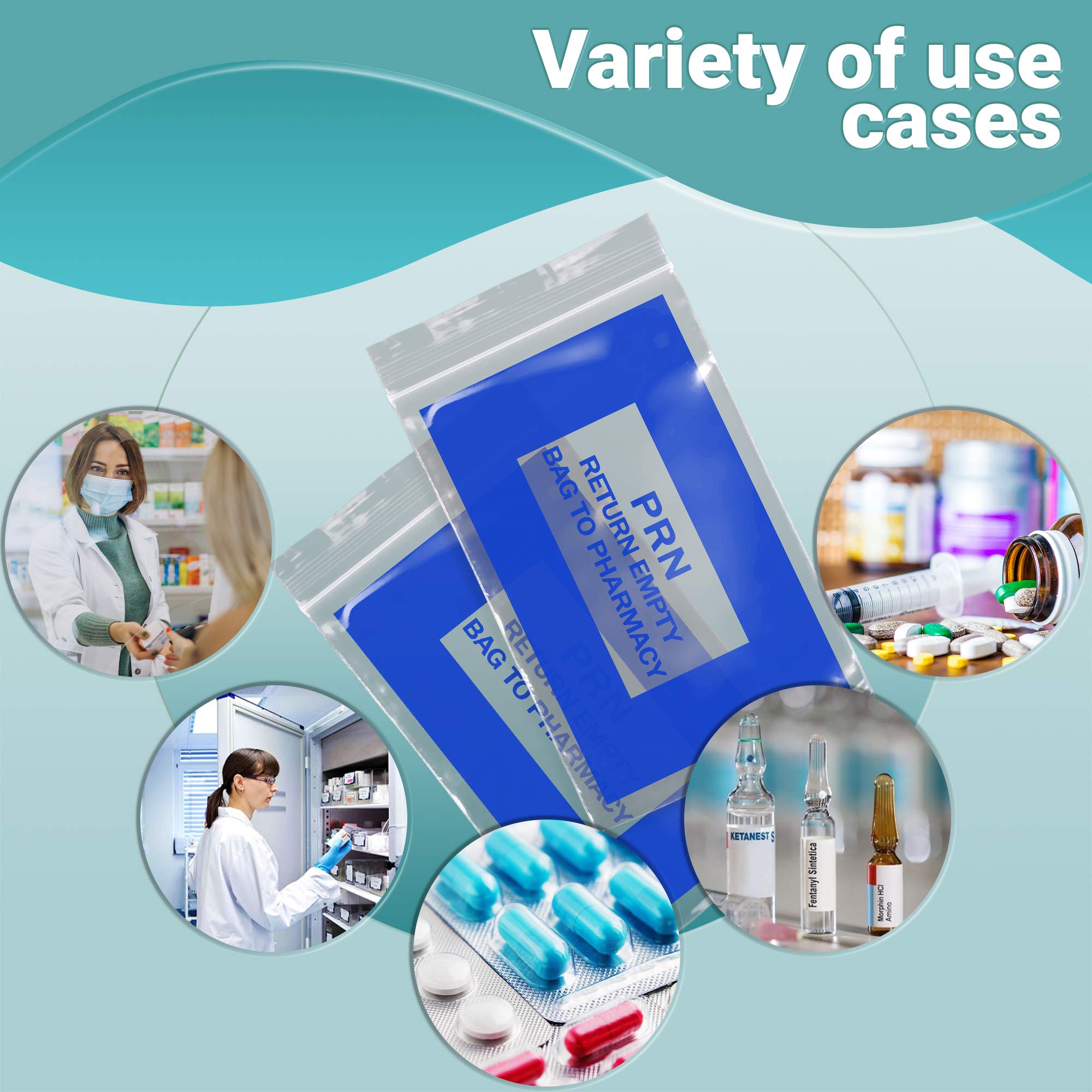 APQ 1000 Pack Blue PRN Bags 6x9 Inches - 2 Mil Thick Clear Zipper Printed Polyethylene Bags with Secure Seal Closure | Medical Supplies for Pharmacy, Infirmary & Healthcare Use | Ideal for Medication Storage & Hospital Organization