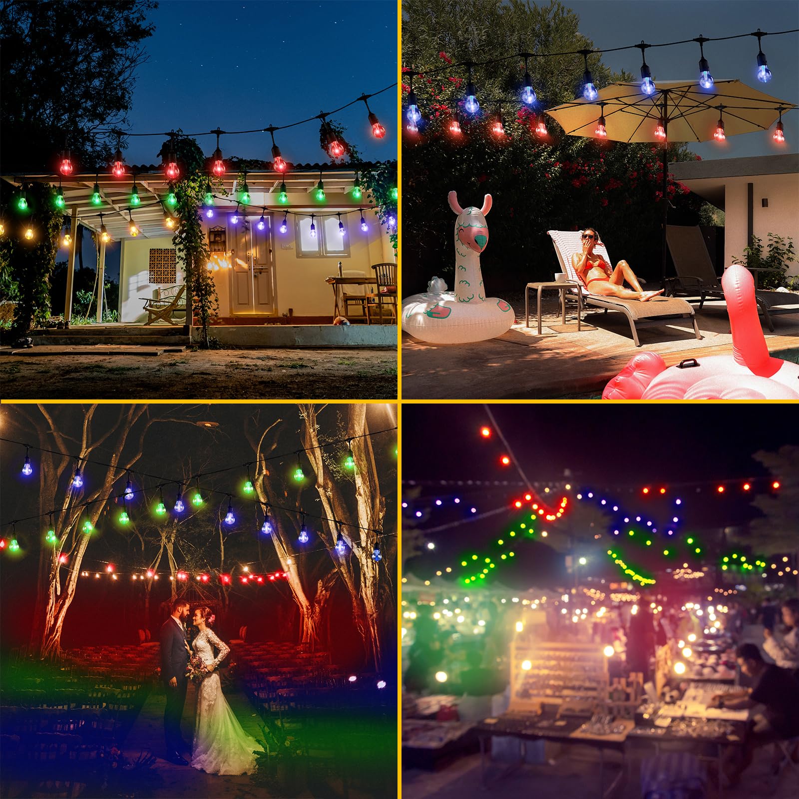 35FT Solar Powered RGB String Lights with Remote - Dimmable Shatterproof Edison Bulbs for Outdoor Patio, Garden, Yard, Party & Cafe Decor | Waterproof LED Fairy Lights for Wedding, Backyard, Christmas & Holiday Decorations