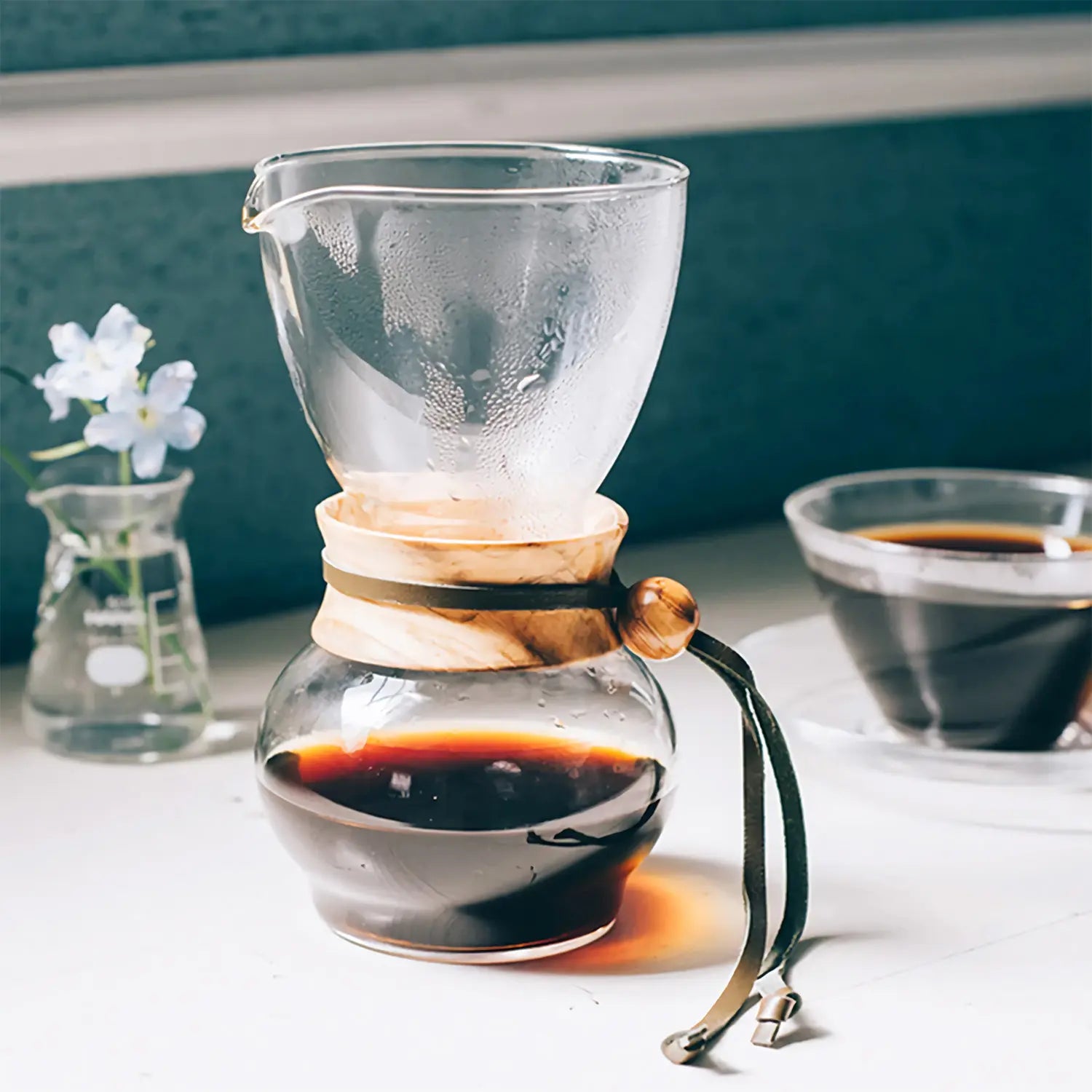 Hario V60 Heat Resistant Glass Coffee Dripper with Natural Wood Stand - Perfect for Pour Over Brewing at Home, Office or Camping