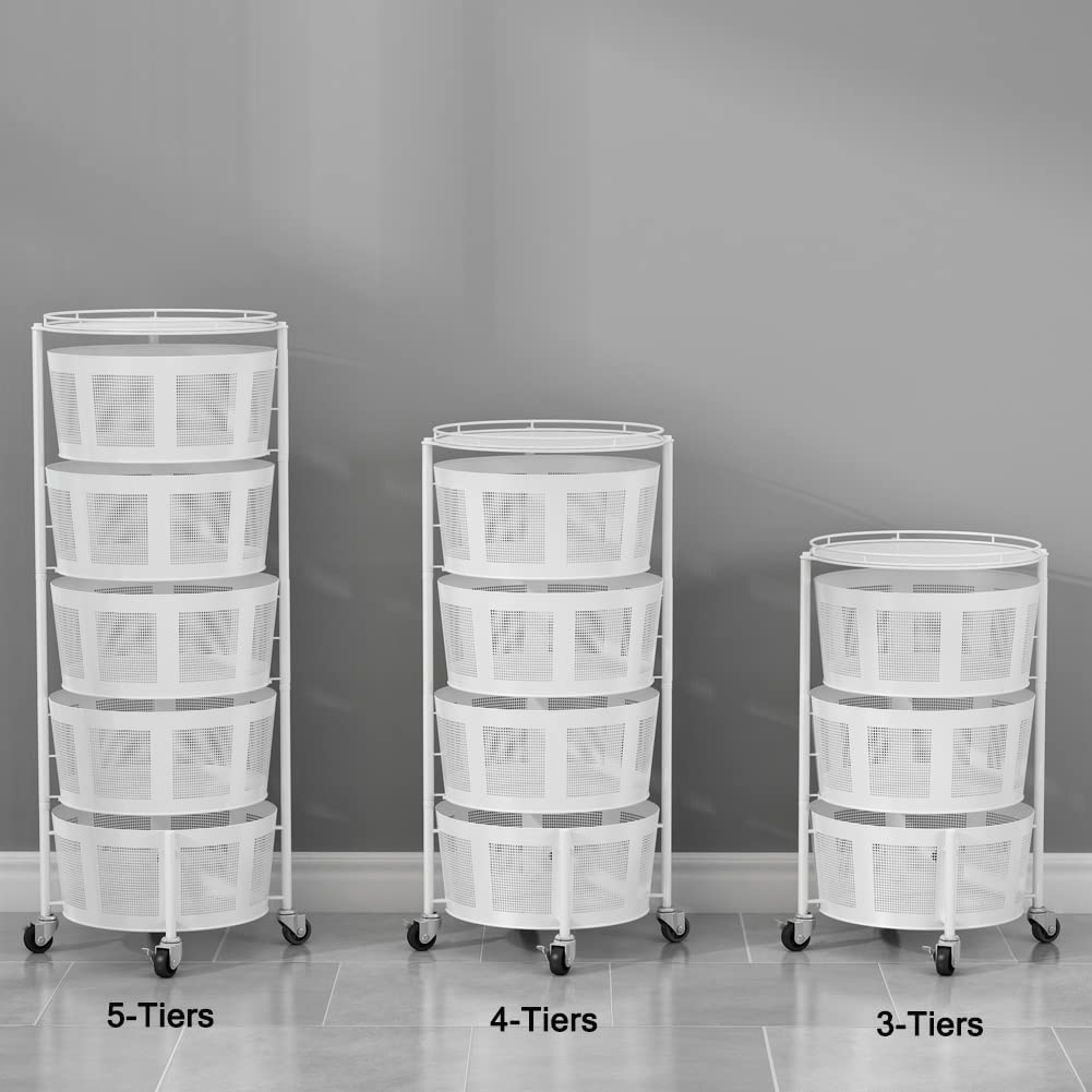 5-Layer Rotating Metal Storage Basket for Kitchen - Hanging Organizer for Fruits & Vegetables - Space Saving Storage Rack for Living Room, Bathroom & Home Organization (Perfect for Small Spaces & Clutter-Free Homes)