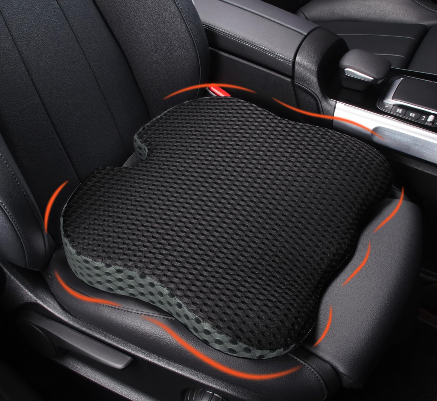 Premium Memory Foam Car Seat Cushion - Ergonomic Support for Long Drives, Back Pain Relief - Comfortable Gray Auto Cushion for Office Chair, Truck, Commuting & Road Trips