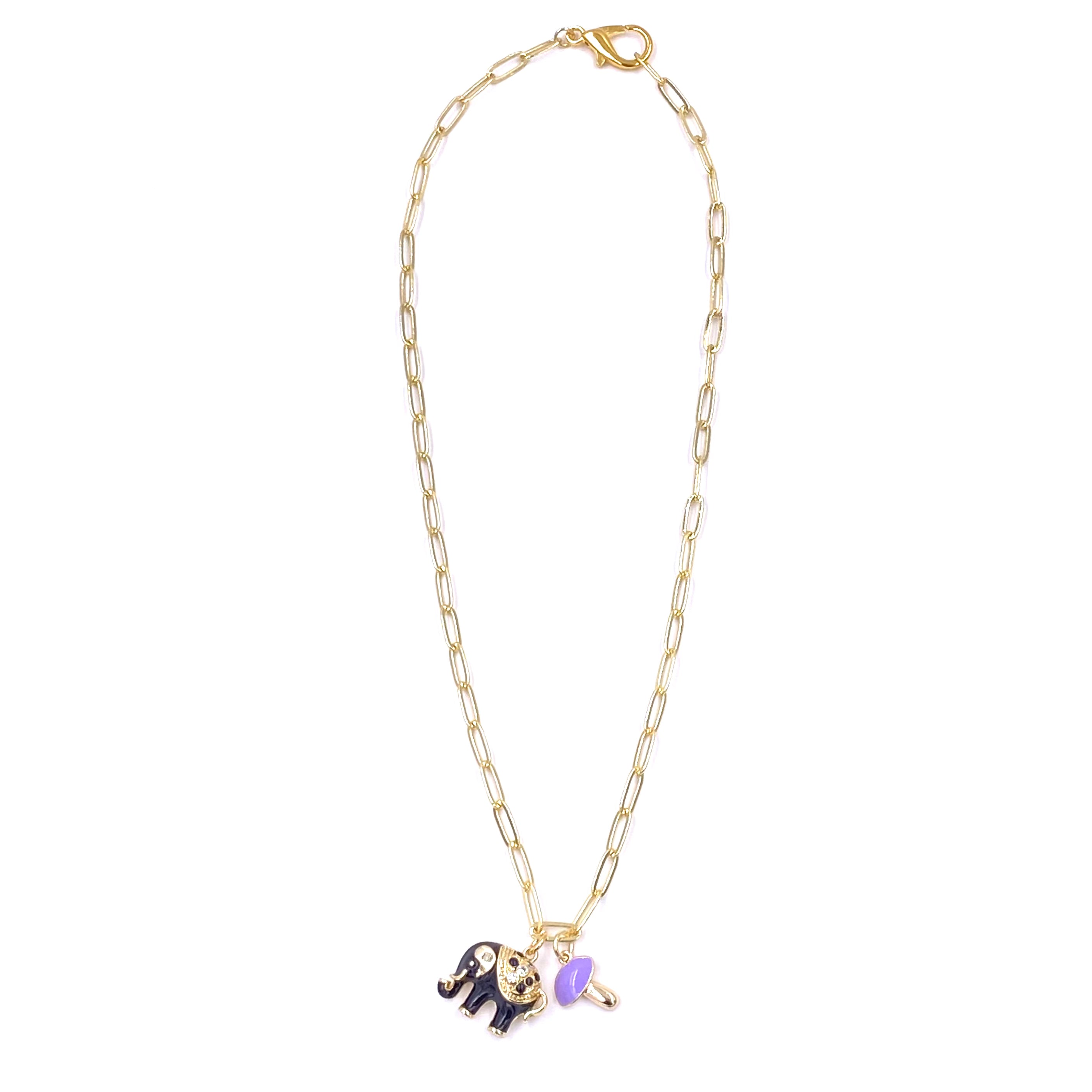 Ashley Gold Stainless Steel Gold Plated Enamel Elephant Double Charm Link Necklace for Women - Elegant Jewelry Gift for Birthday, Anniversary & Special Occasions