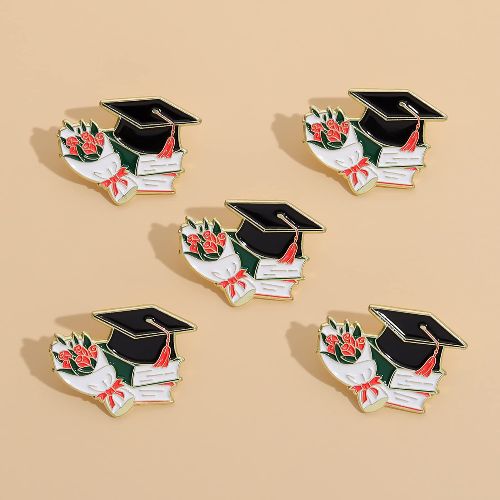 Graduation Enamel Pins Set - Book Flower Graduation Cap & Diploma Lapel Pins for Students - Black Letter Enamel Brooch Pin for Jackets, Badges, Accessories & Gifts - Perfect for Graduation Ceremonies, School Events & Gift Giving