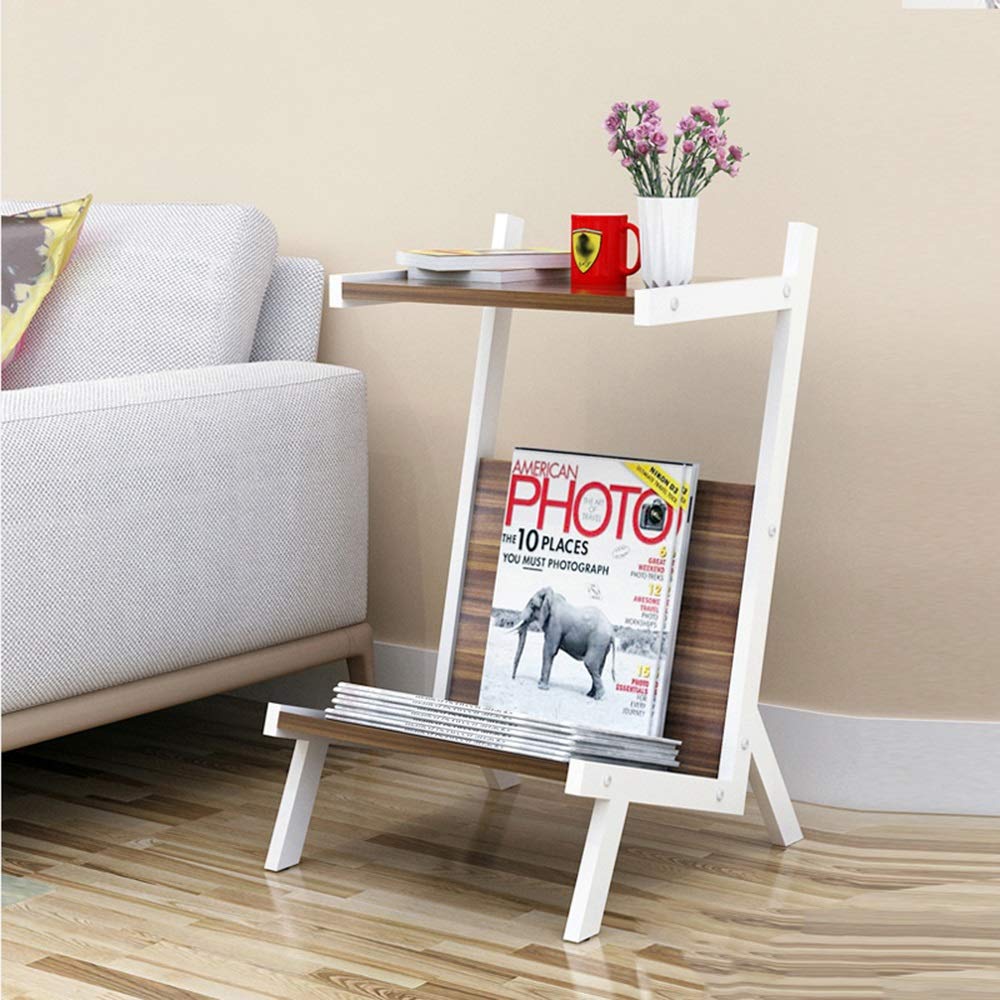 Xiaomei Wrought Iron Bookshelf - Modern Sofa Side Table, Coffee Table, Magazine Rack & Bedside Storage (35x40x60cm, Black Frame + White Board) - Perfect for Living Room, Bedroom & Office Organization