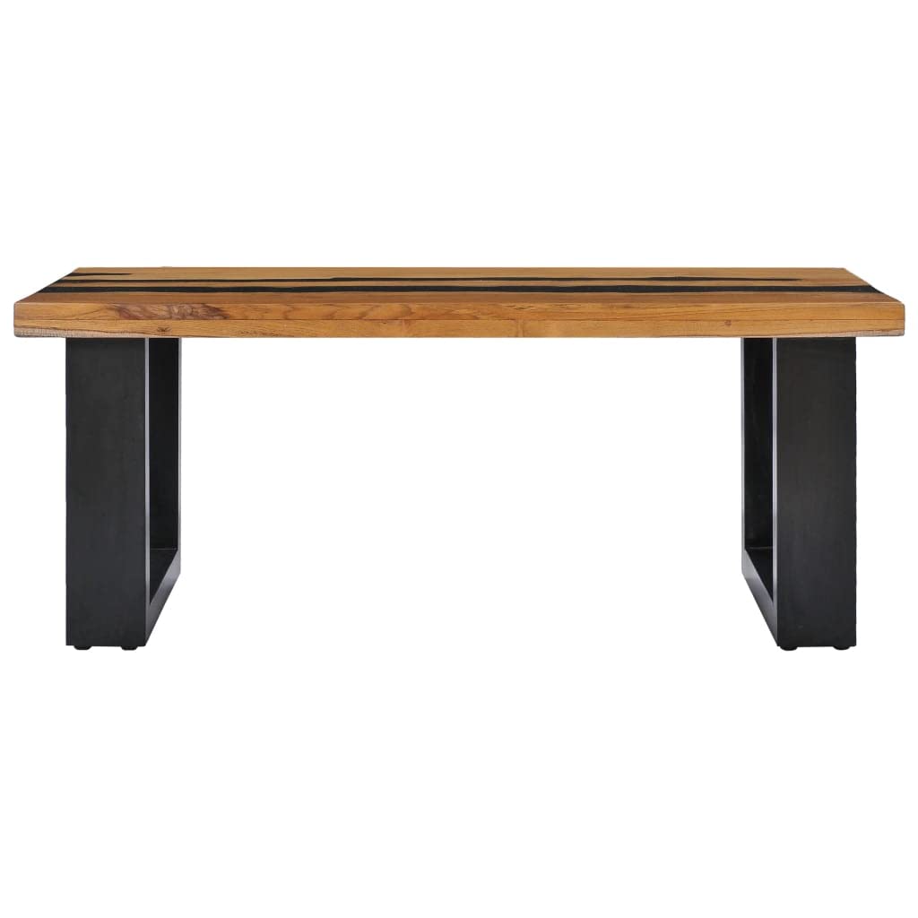 CHARMMA Teak Wood Coffee Table with Lava Stone - 39.3